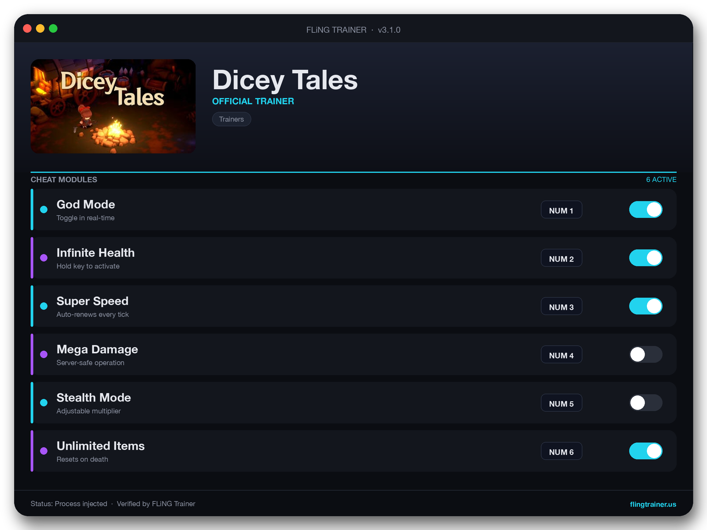Dicey Tales Trainer interface