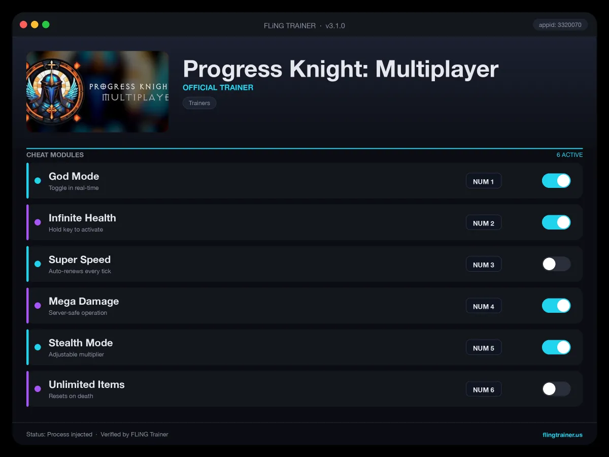Progress Knight: Multiplayer Trainer interface