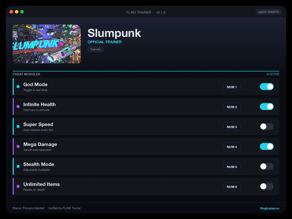 Slumpunk Trainer interface