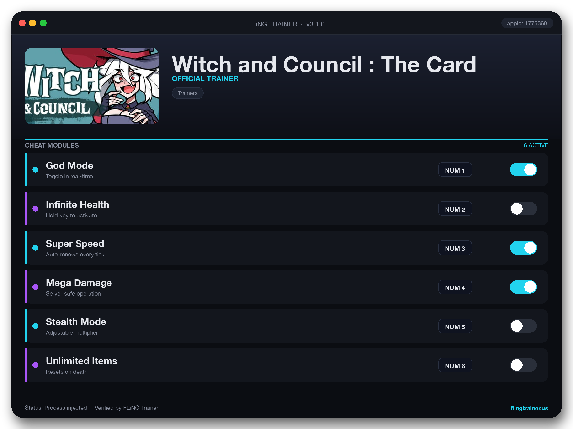 Witch and Council : The Card Trainer interface