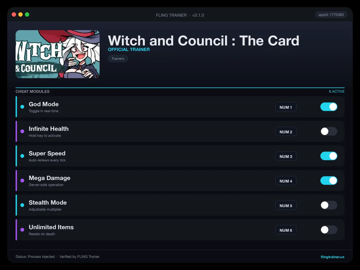 Witch and Council : The Card Trainer interface