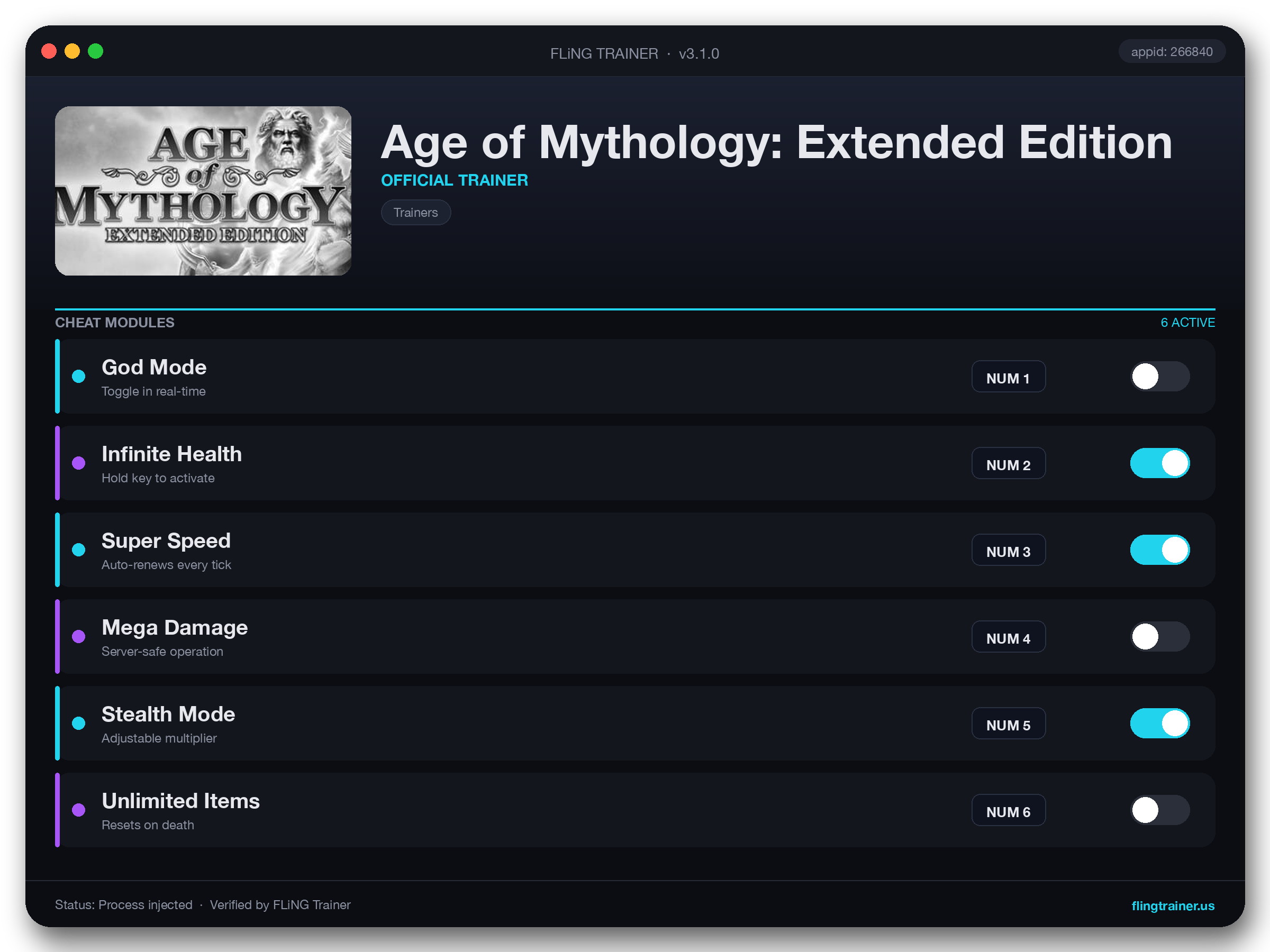 Age of Mythology: Extended Edition Trainer interface