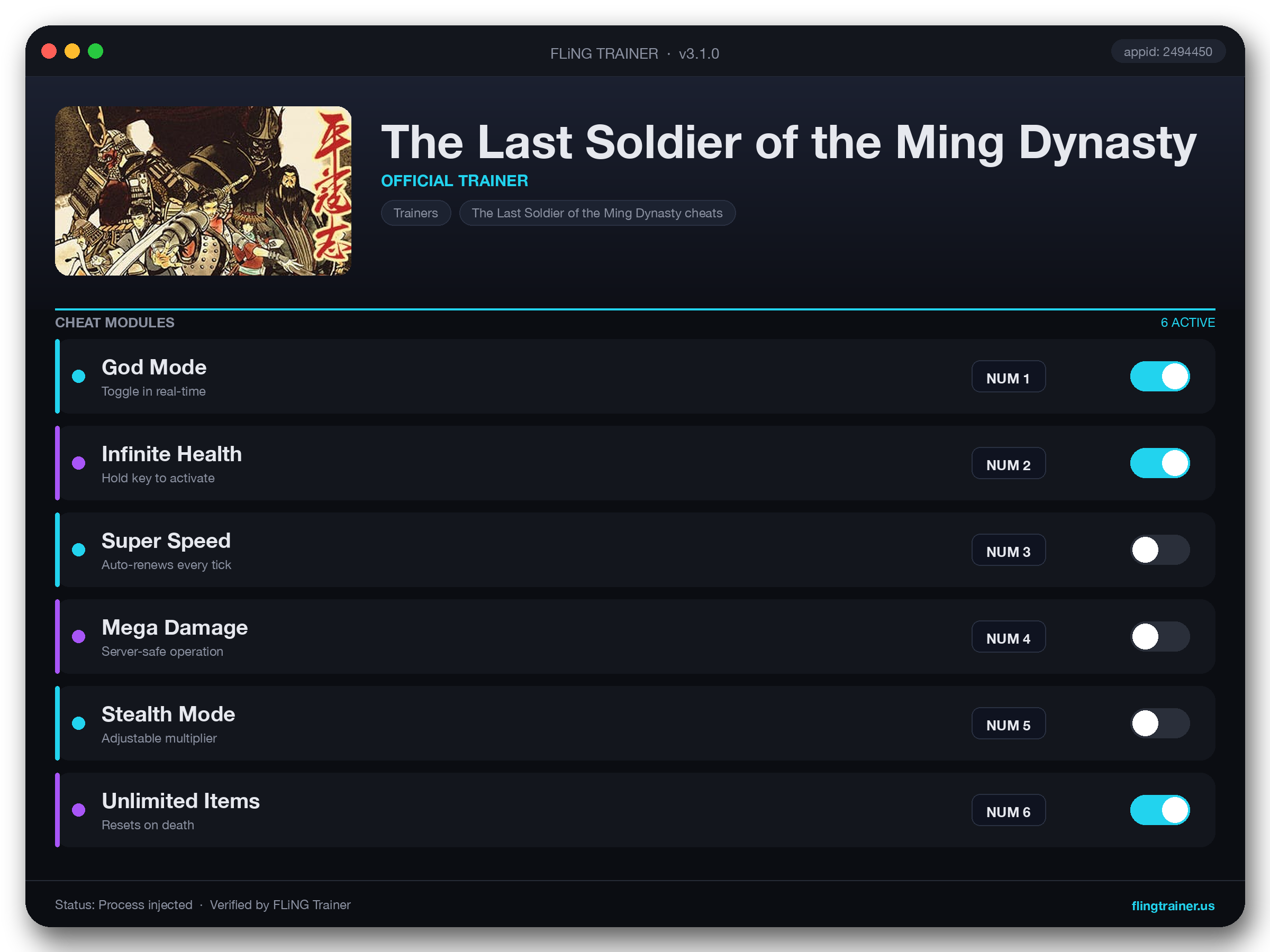 The Last Soldier of the Ming Dynasty Trainer interface