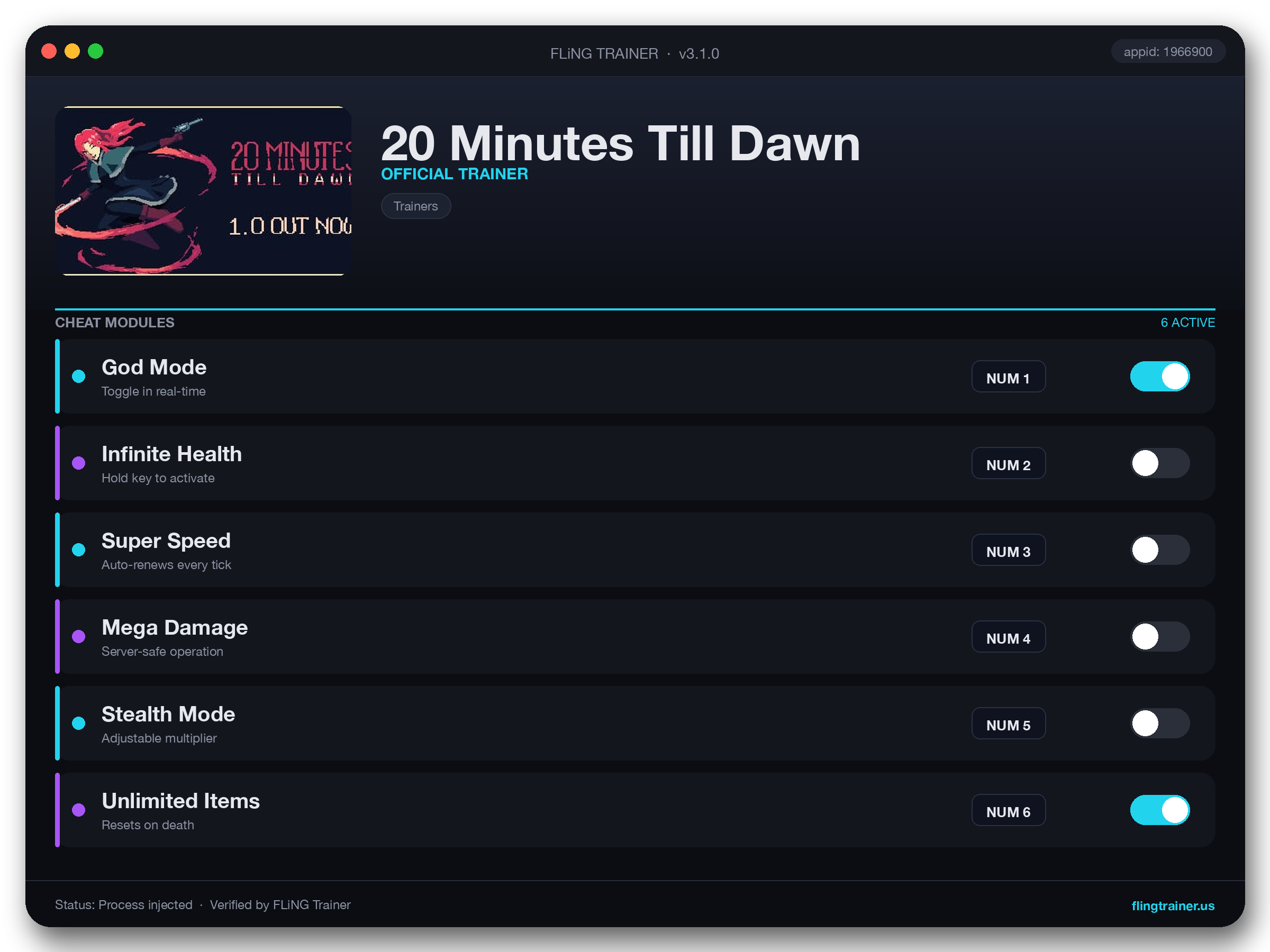 20 Minutes Till Dawn Trainer interface