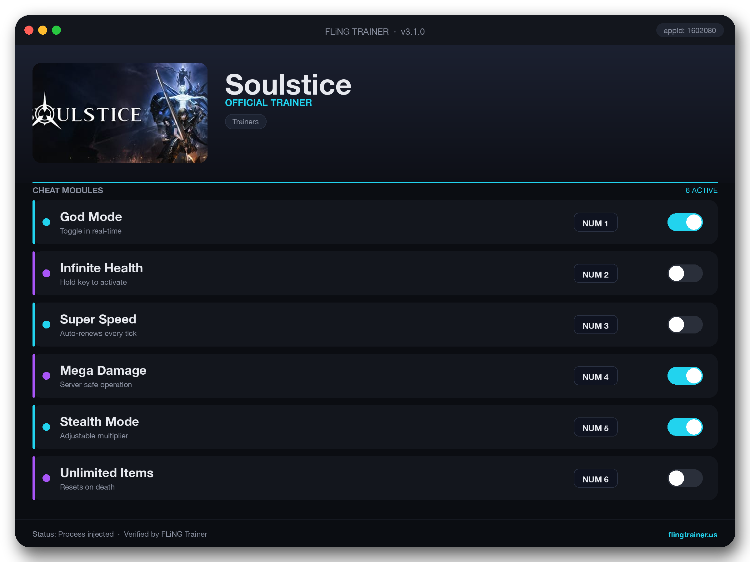 Soulstice Trainer interface