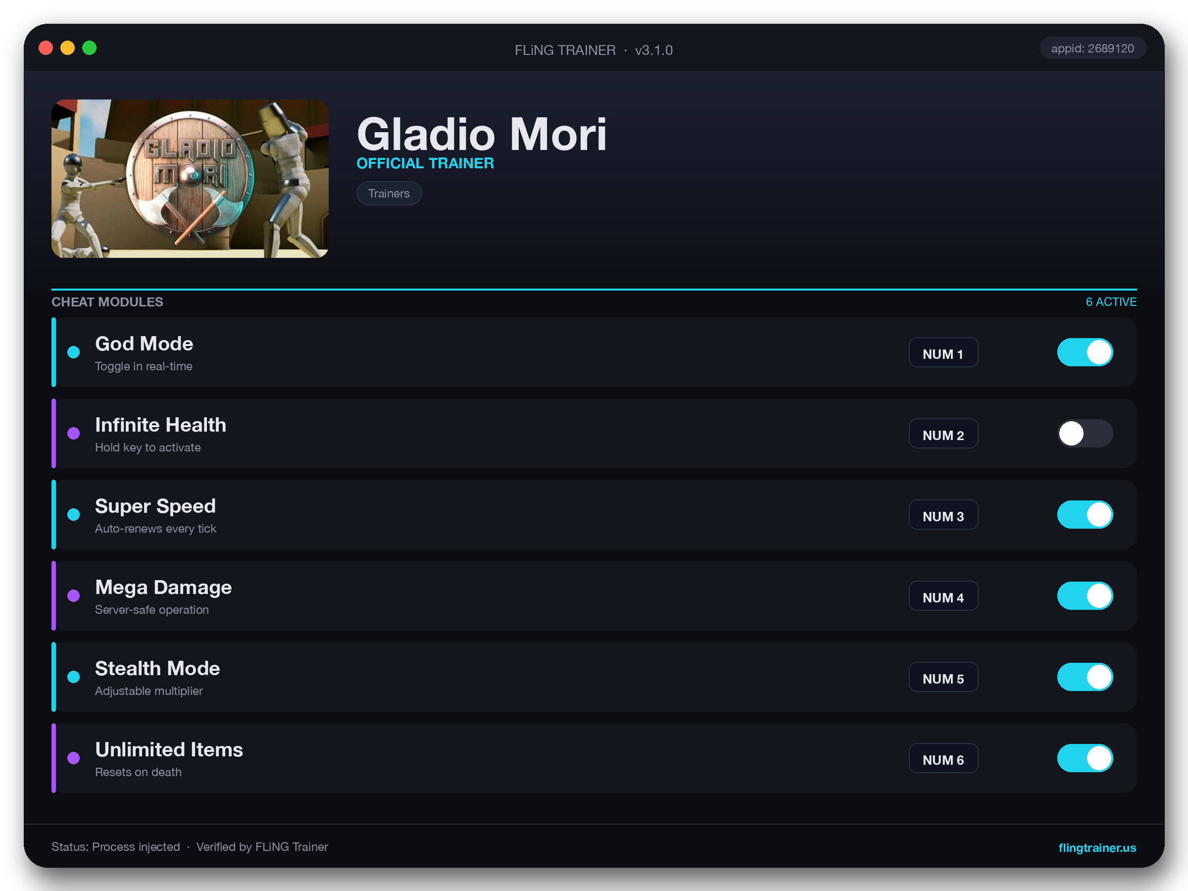 Gladio Mori Trainer interface