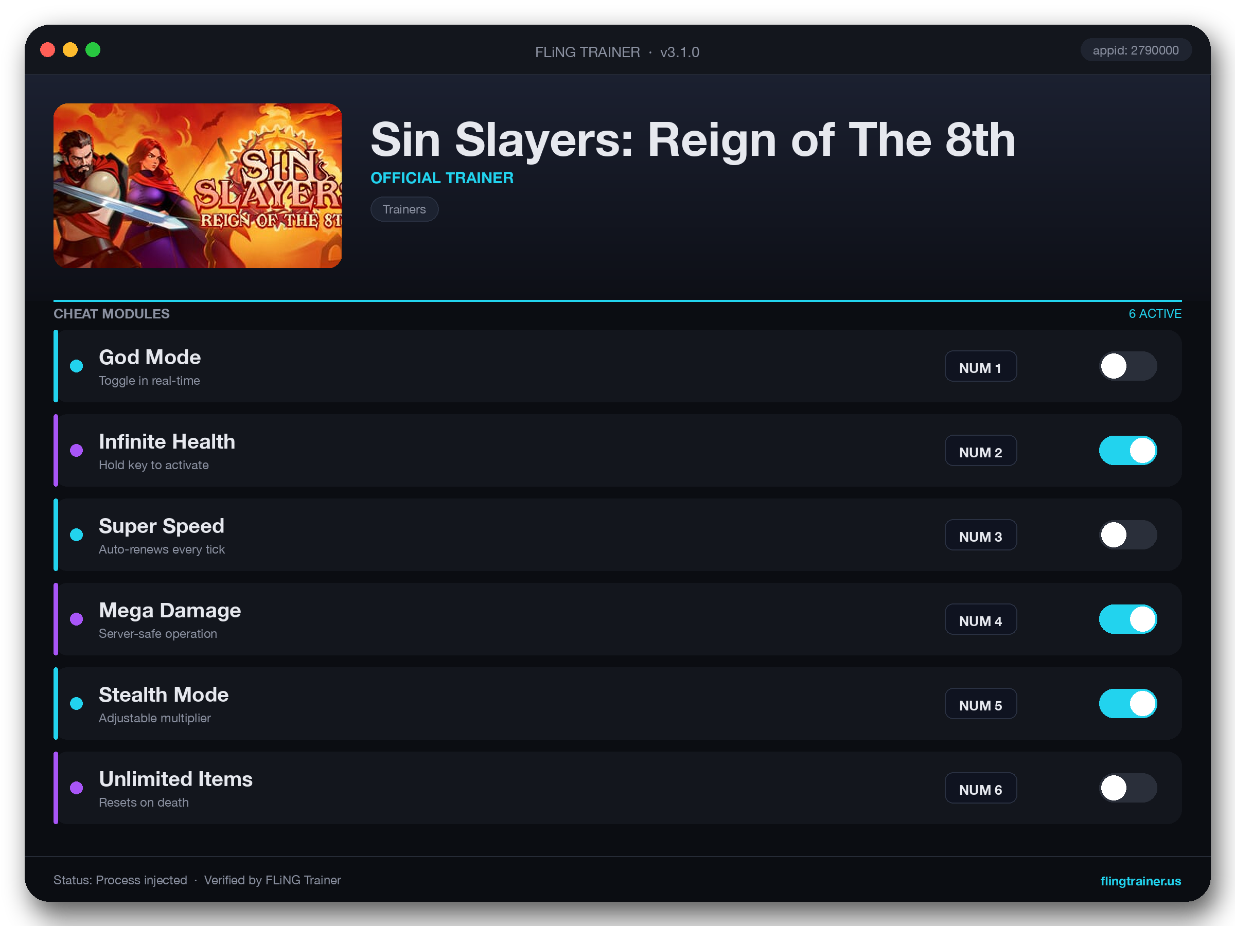 Sin Slayers: Reign of The 8th Trainer interface