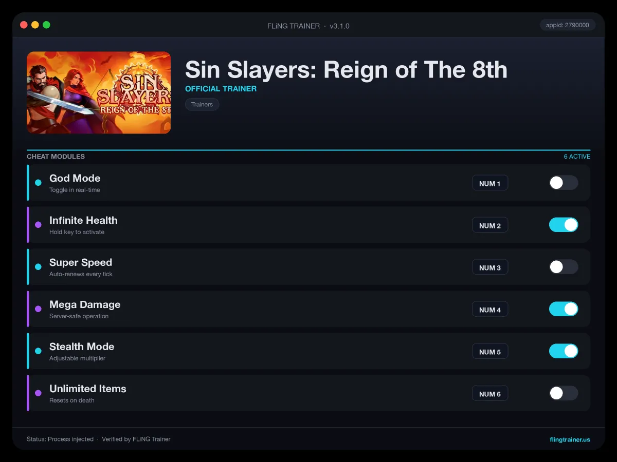 Sin Slayers: Reign of The 8th Trainer interface