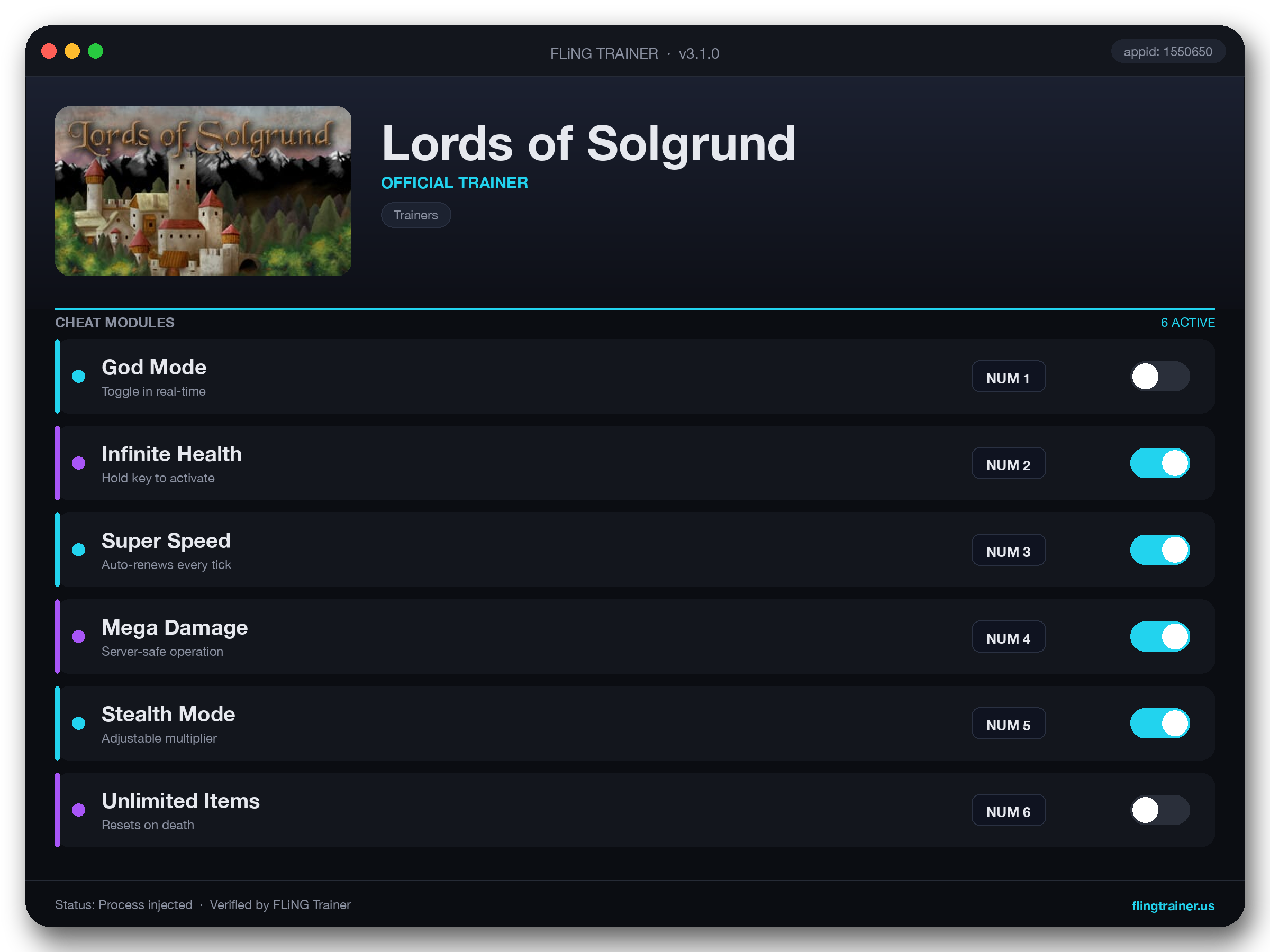Lords of Solgrund Trainer interface