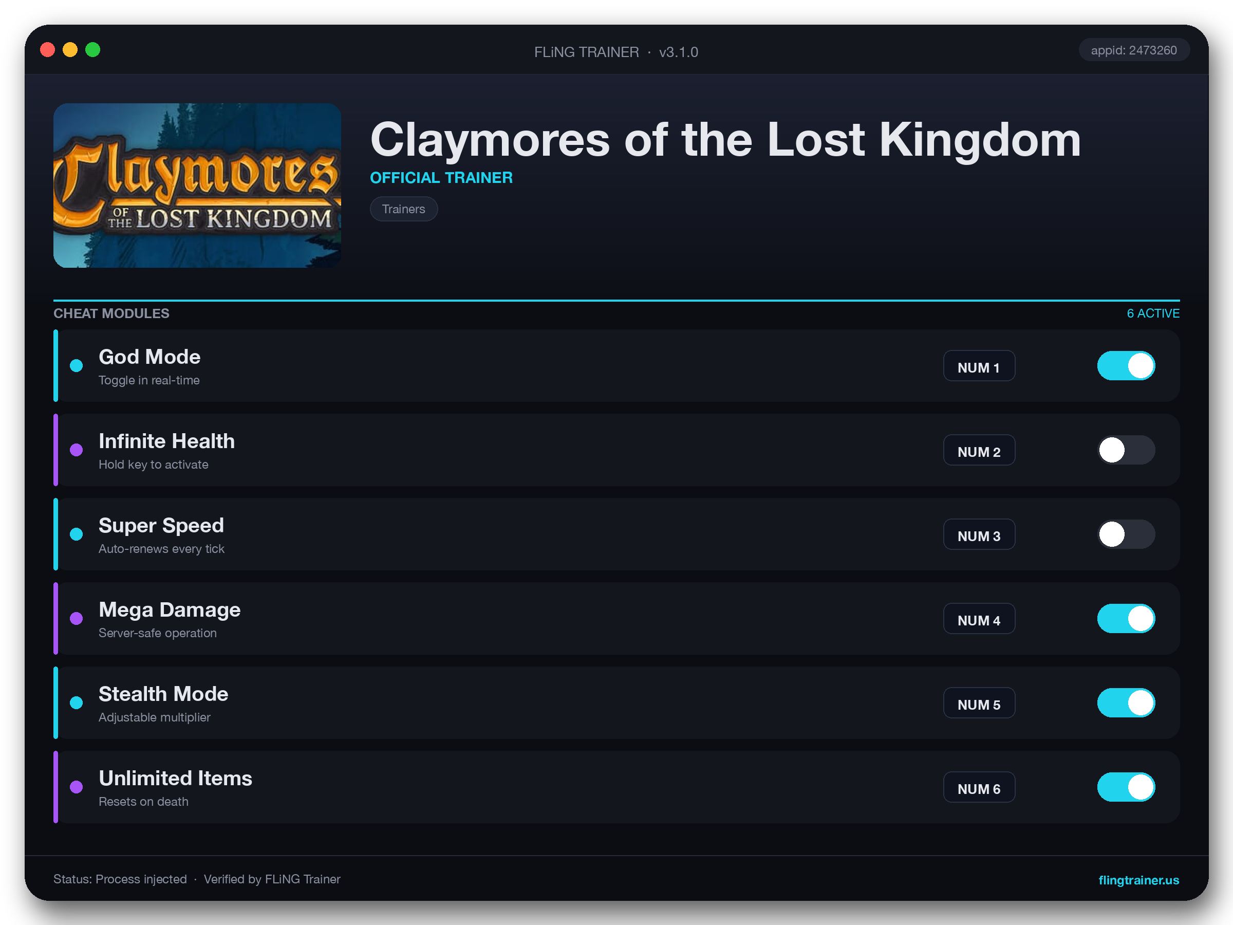Claymores of the Lost Kingdom Trainer interface