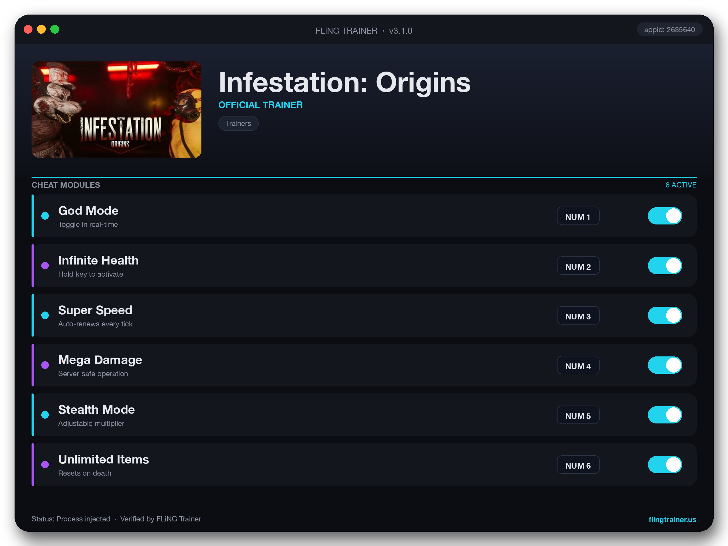 Infestation: Origins Trainer interface