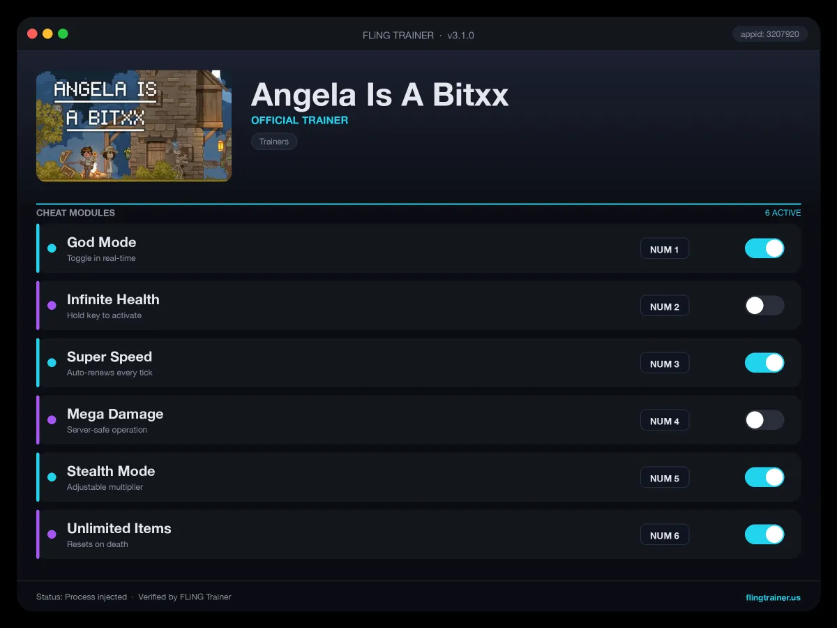 Angela Is A Bitxx Trainer interface