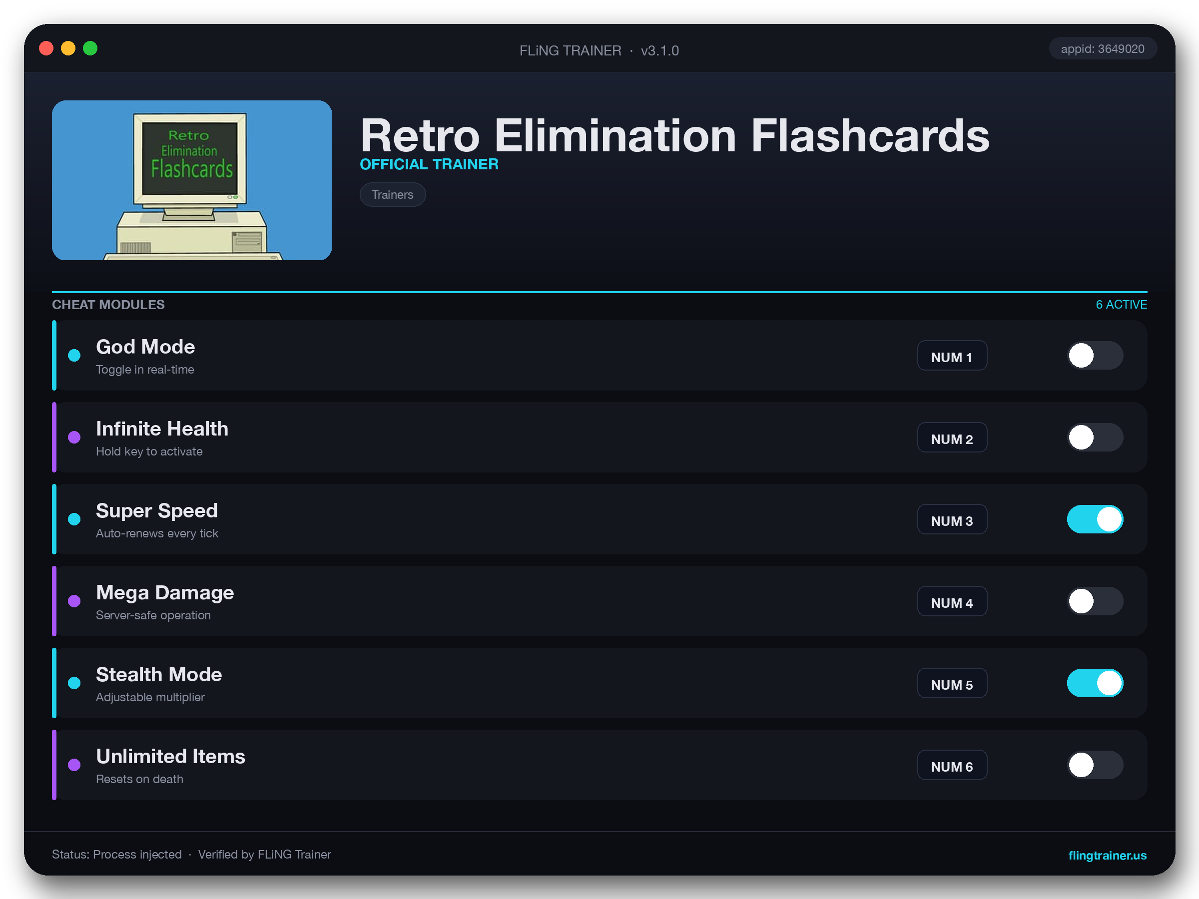 Retro Elimination Flashcards Trainer interface