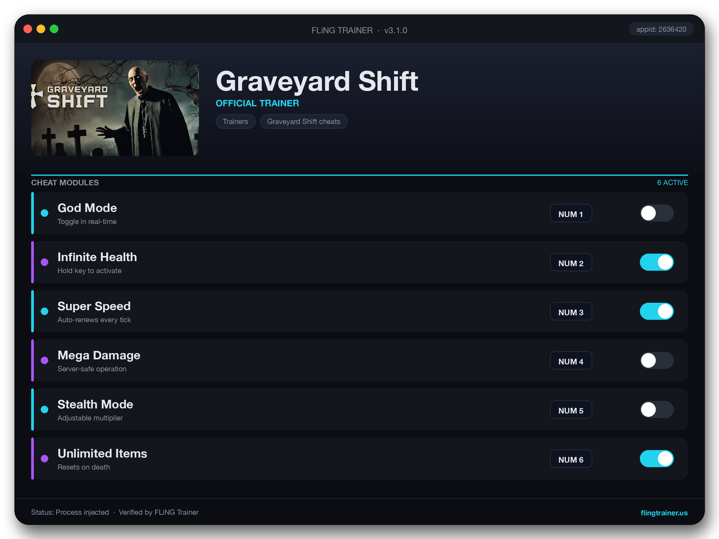 Graveyard Shift Trainer interface