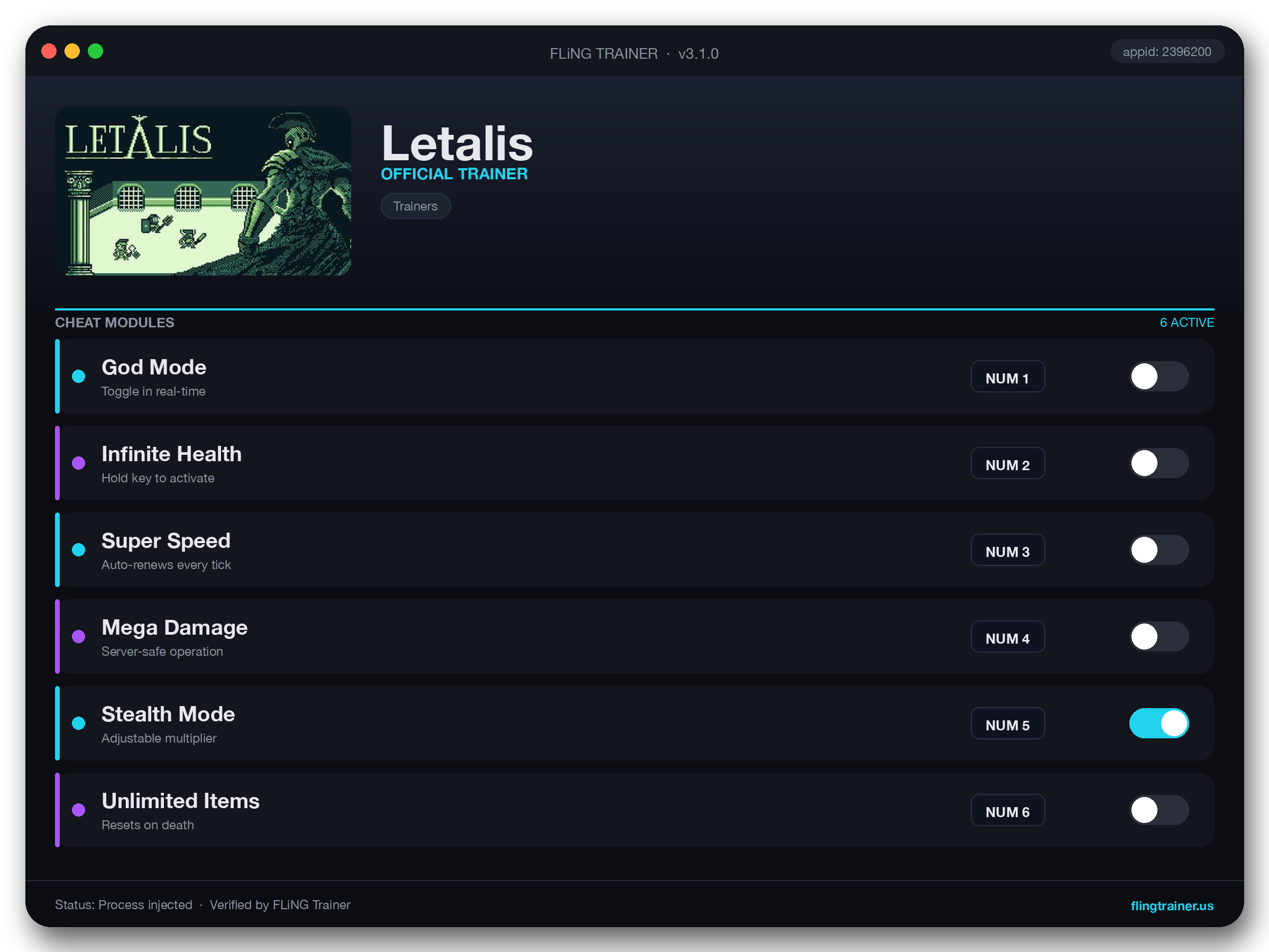 Letalis Trainer interface