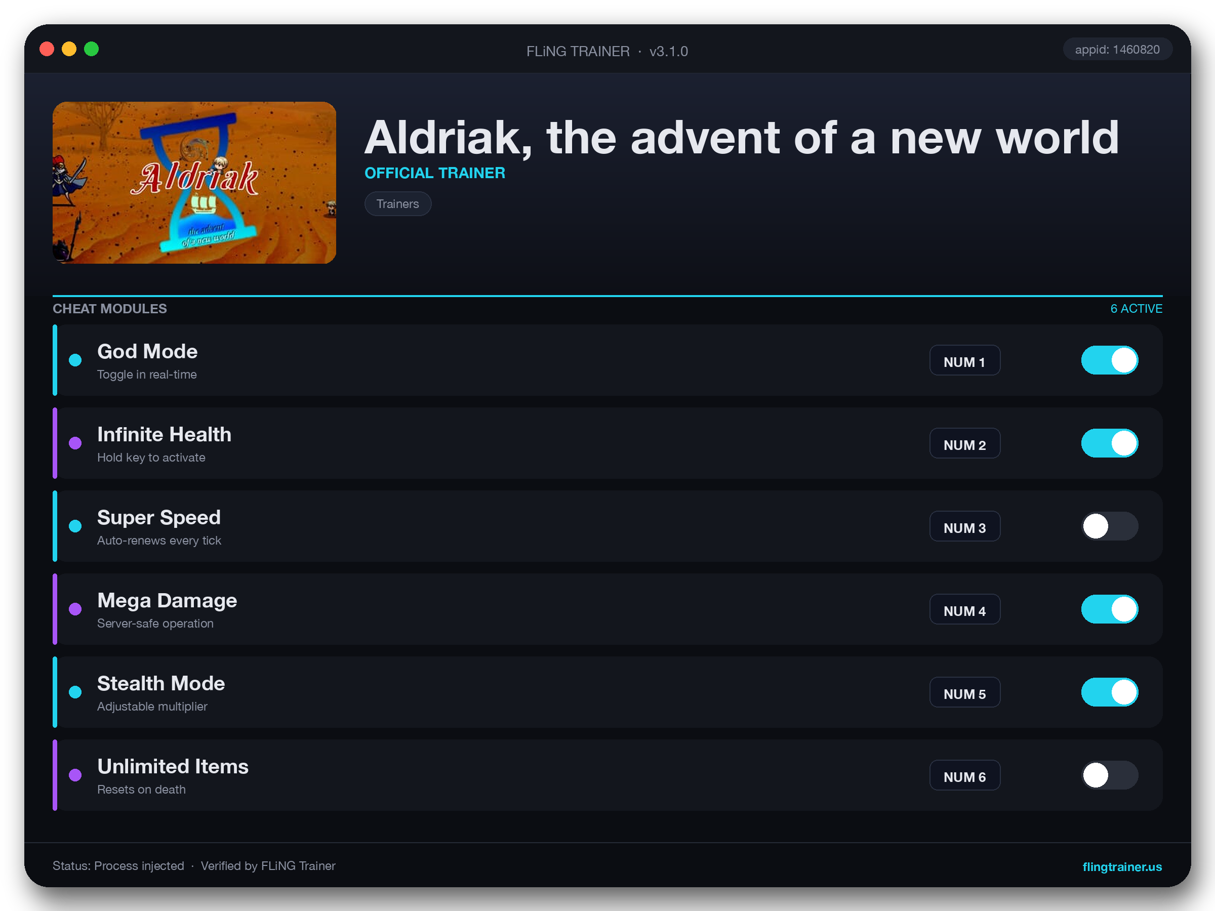 Aldriak, the advent of a new world Trainer interface