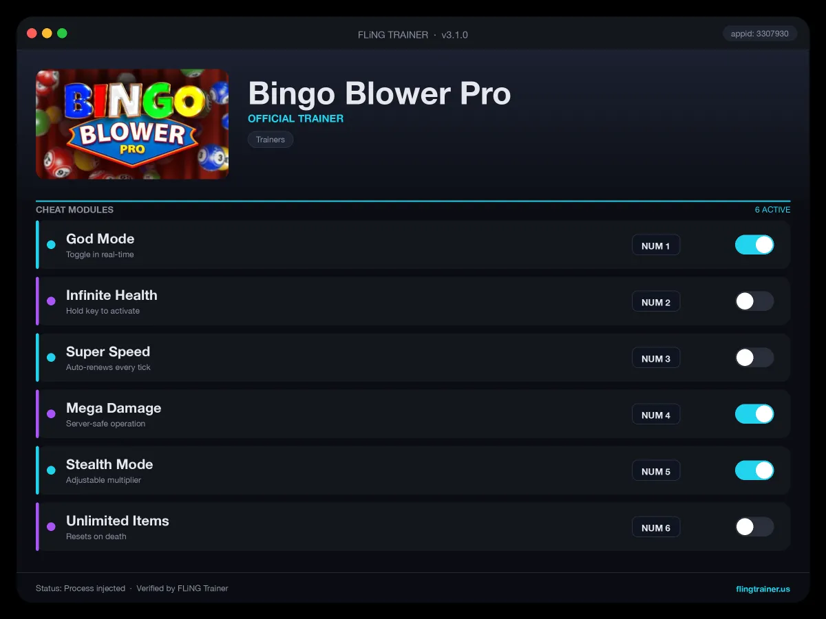Bingo Blower Pro Trainer interface