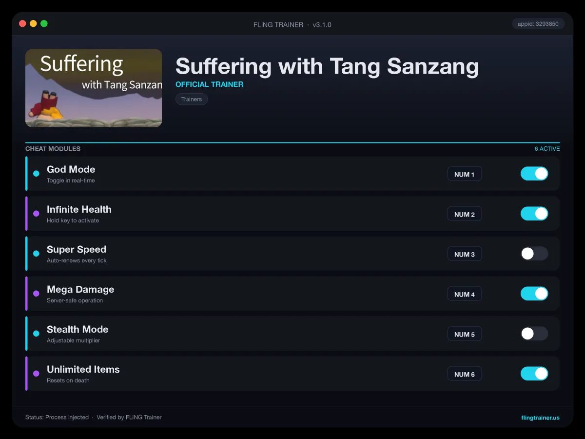 Suffering with Tang Sanzang Trainer interface
