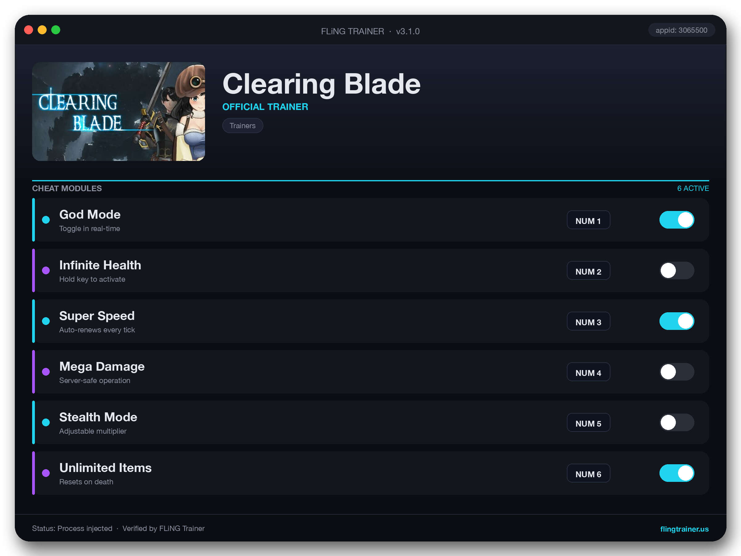 Clearing Blade Trainer interface