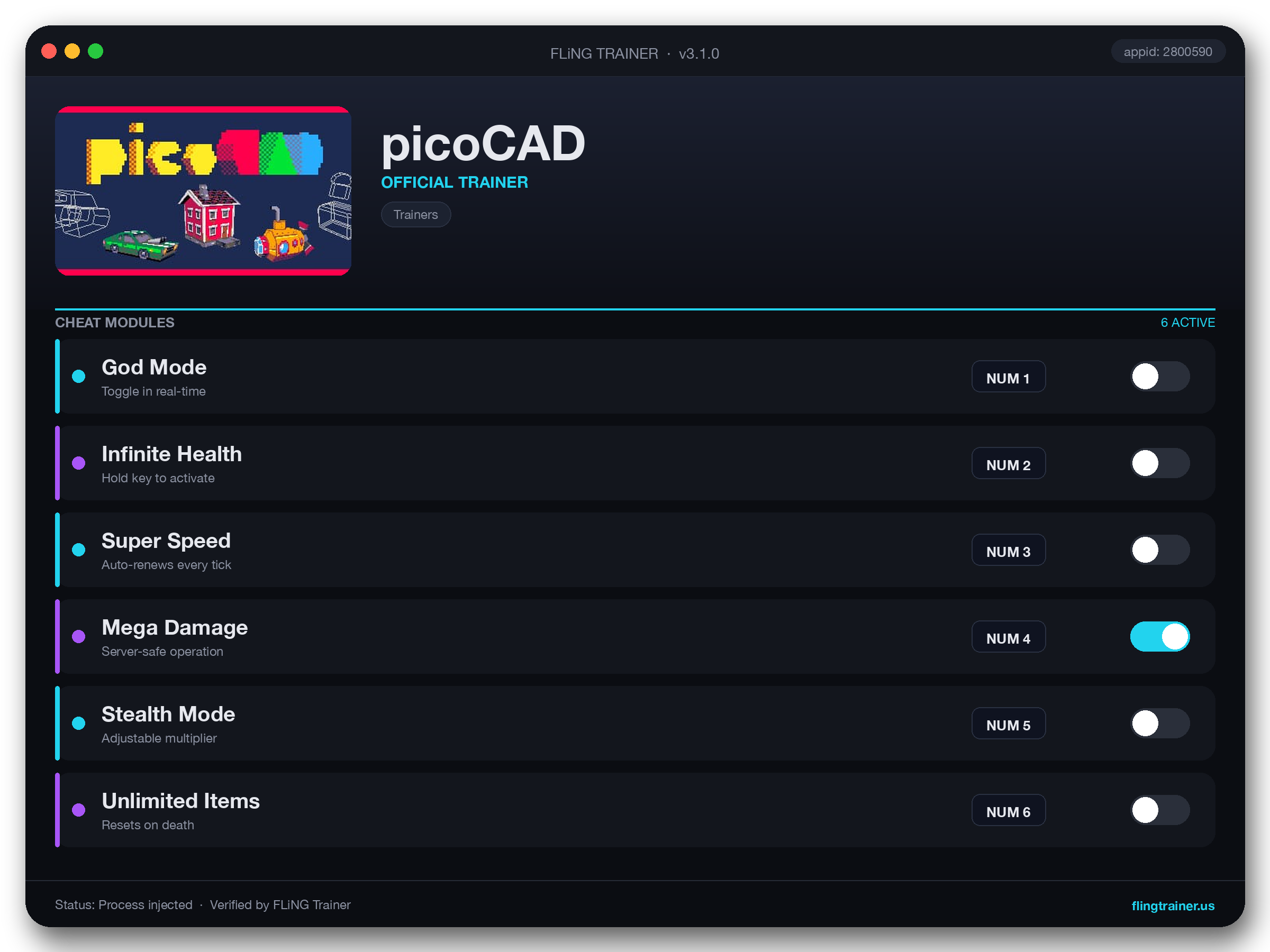picoCAD Trainer interface