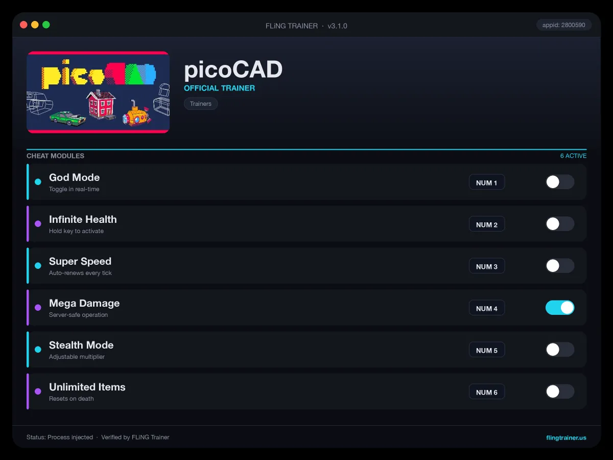 picoCAD Trainer interface