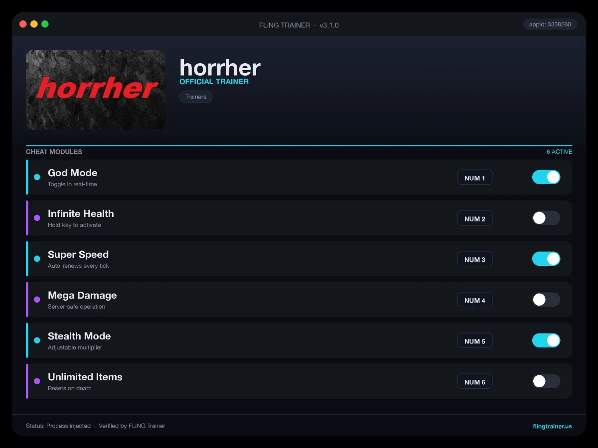 horrher Trainer interface