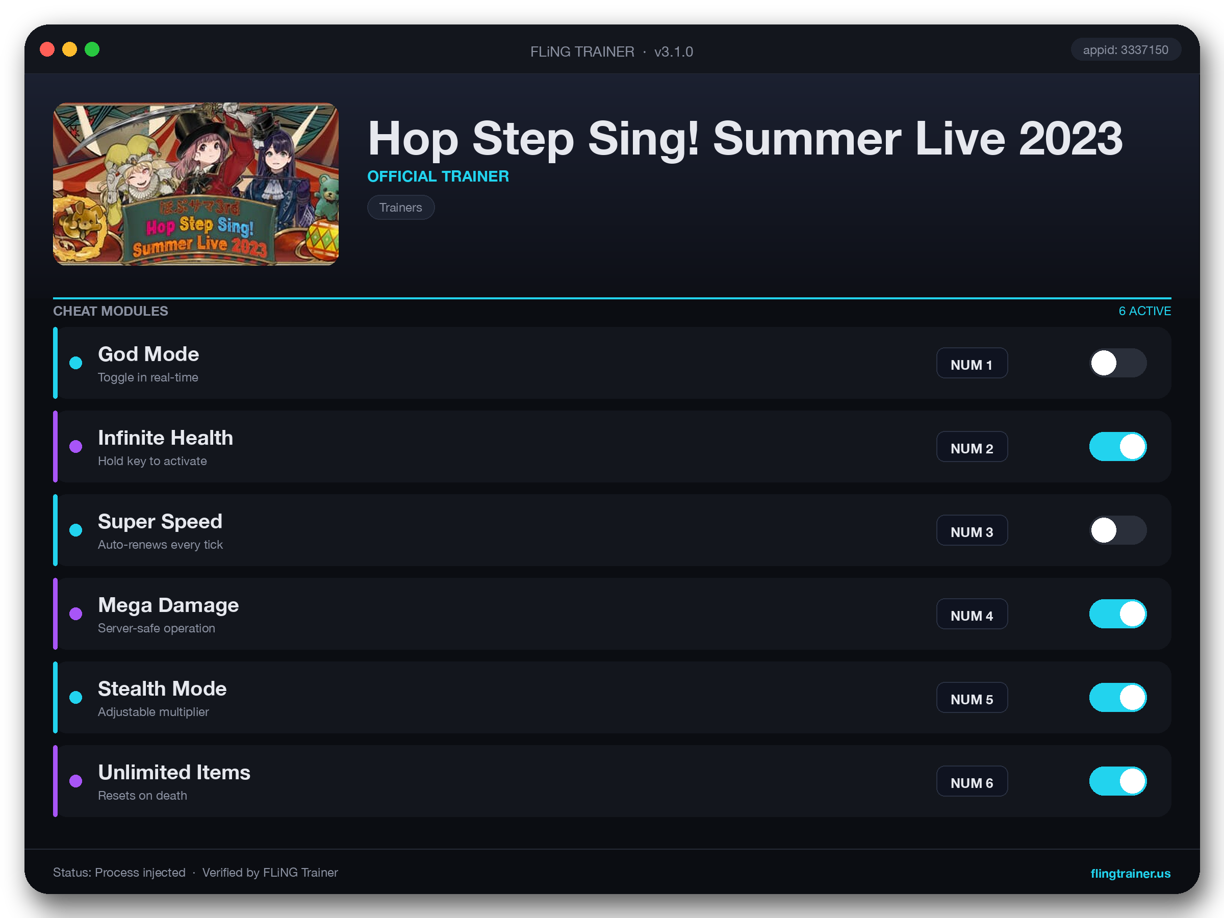 Hop Step Sing! Summer Live 2023 Trainer interface