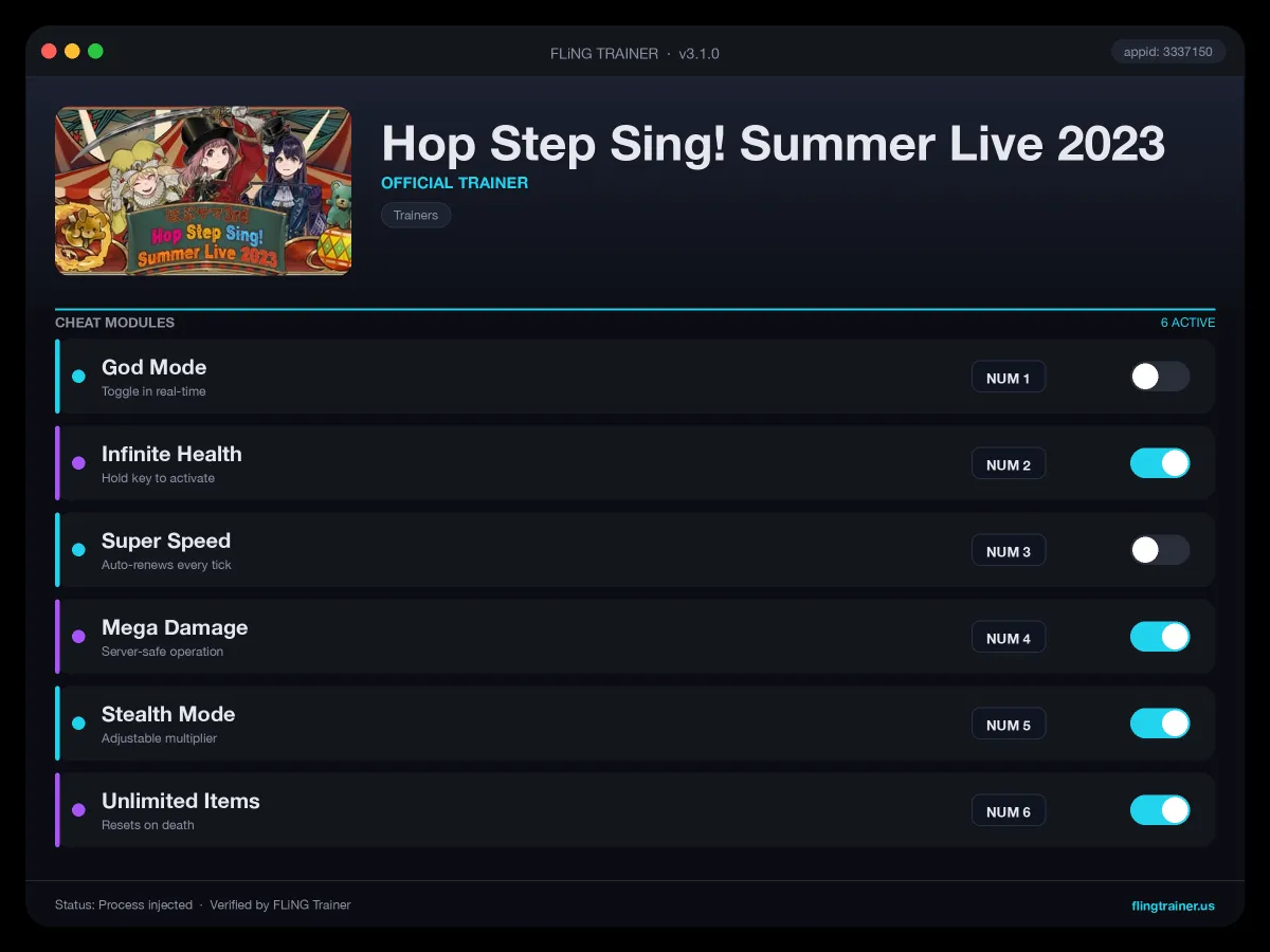 Hop Step Sing! Summer Live 2023 Trainer interface