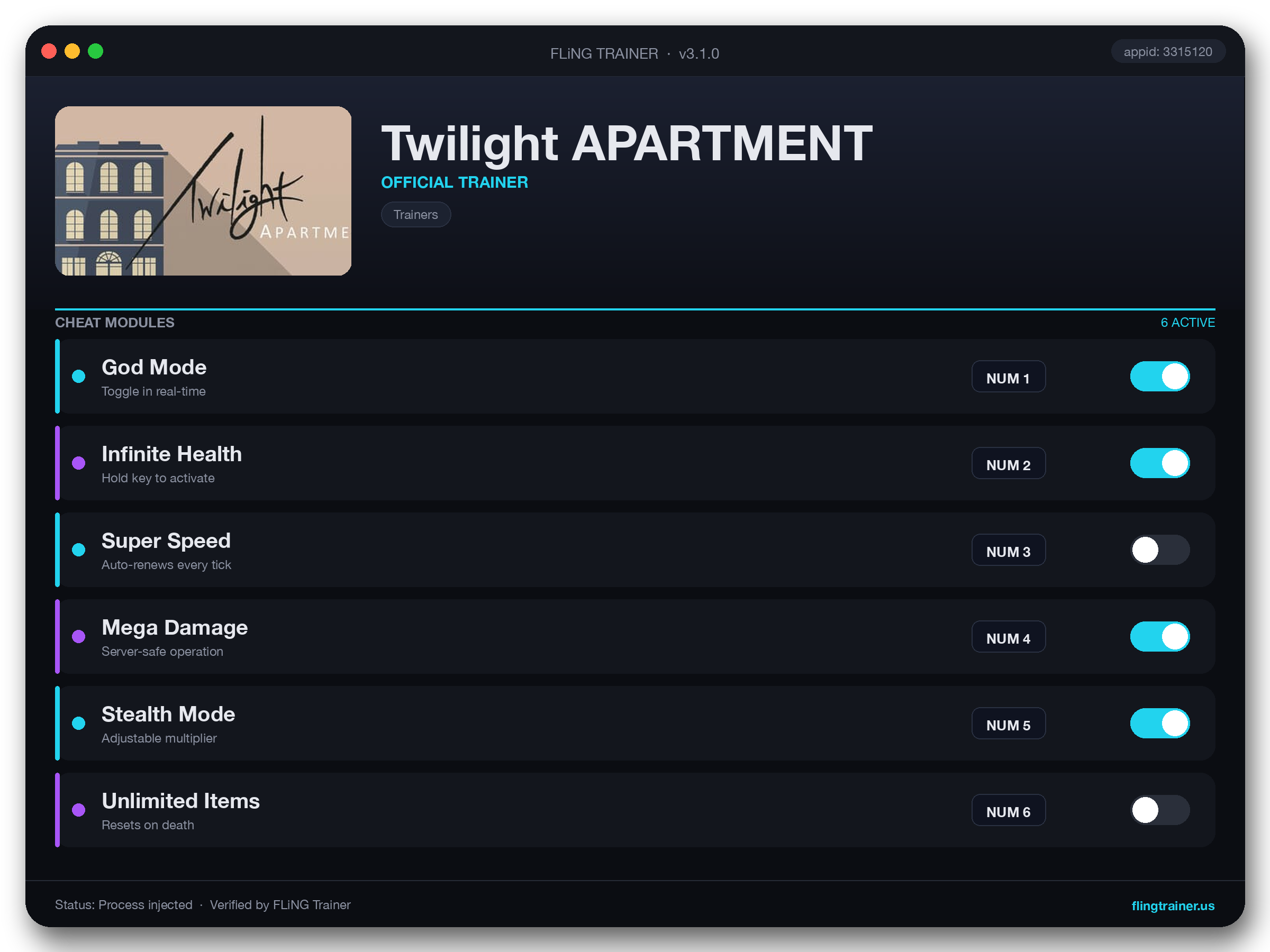 Twilight APARTMENT Trainer interface