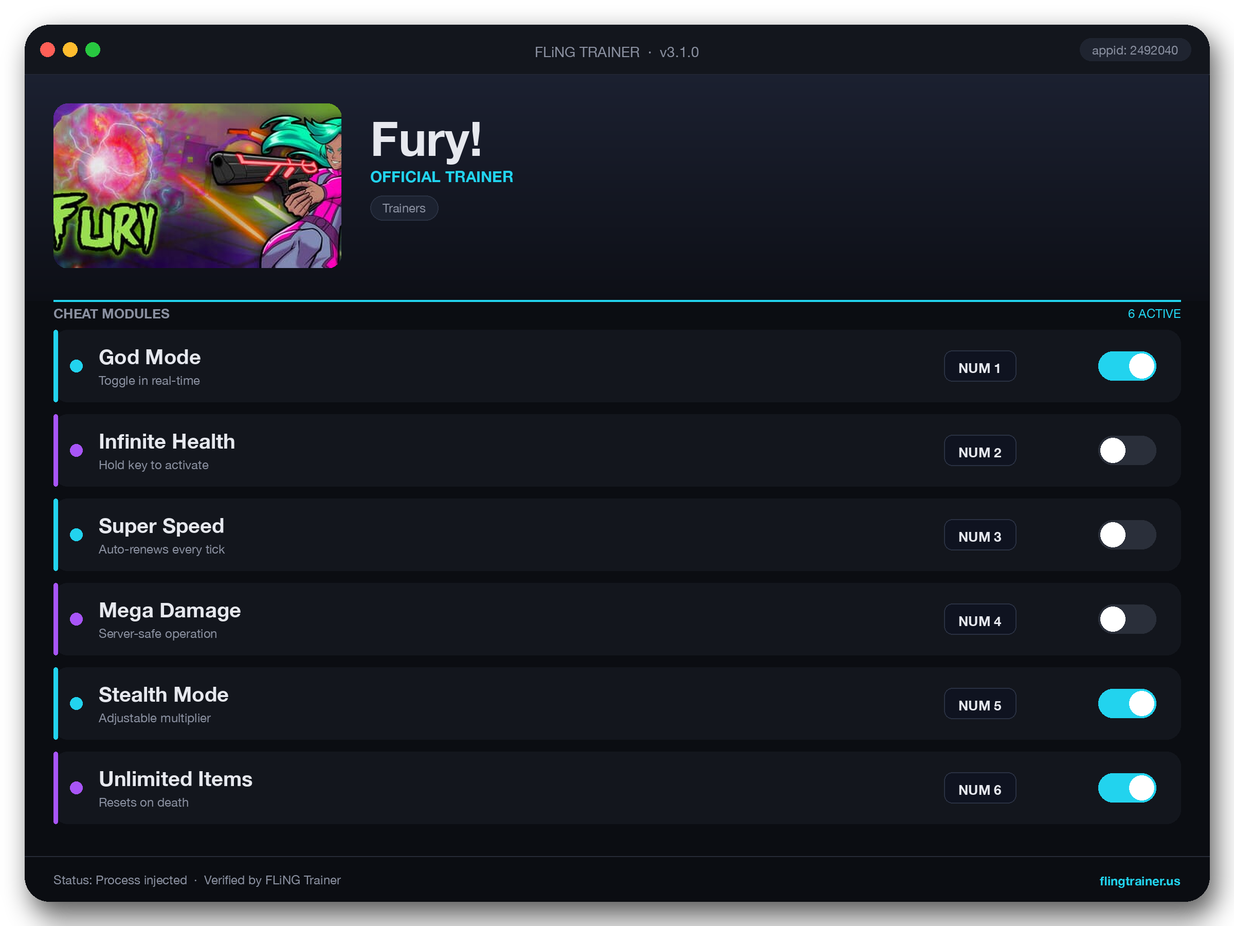 Fury! Trainer interface