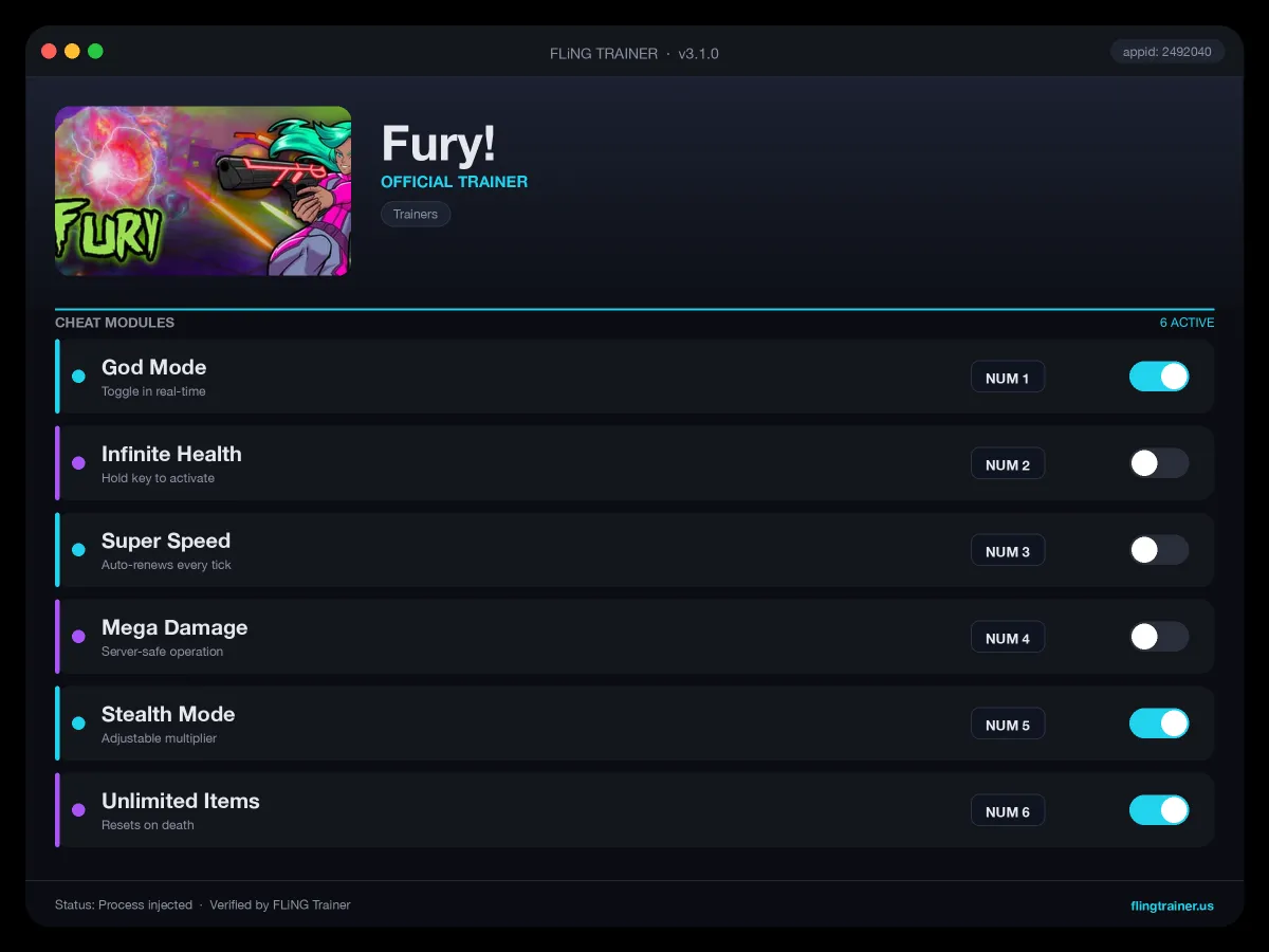 Fury! Trainer interface