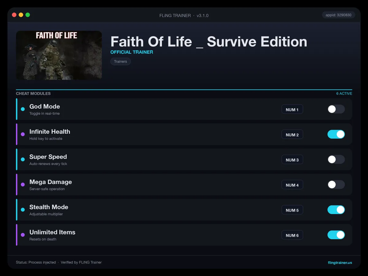 Faith Of Life _ Survive Edition Trainer interface
