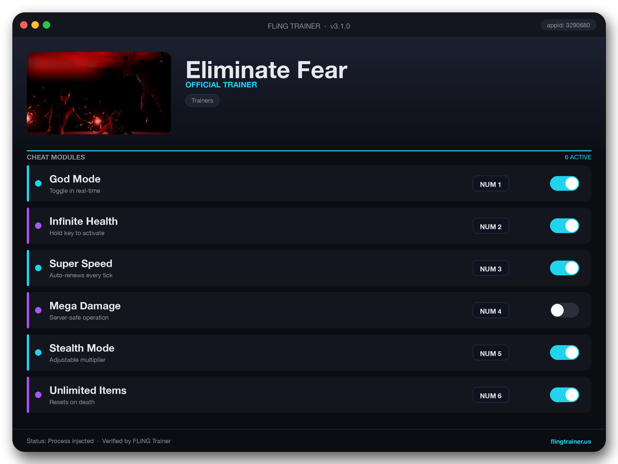 Eliminate Fear Trainer interface