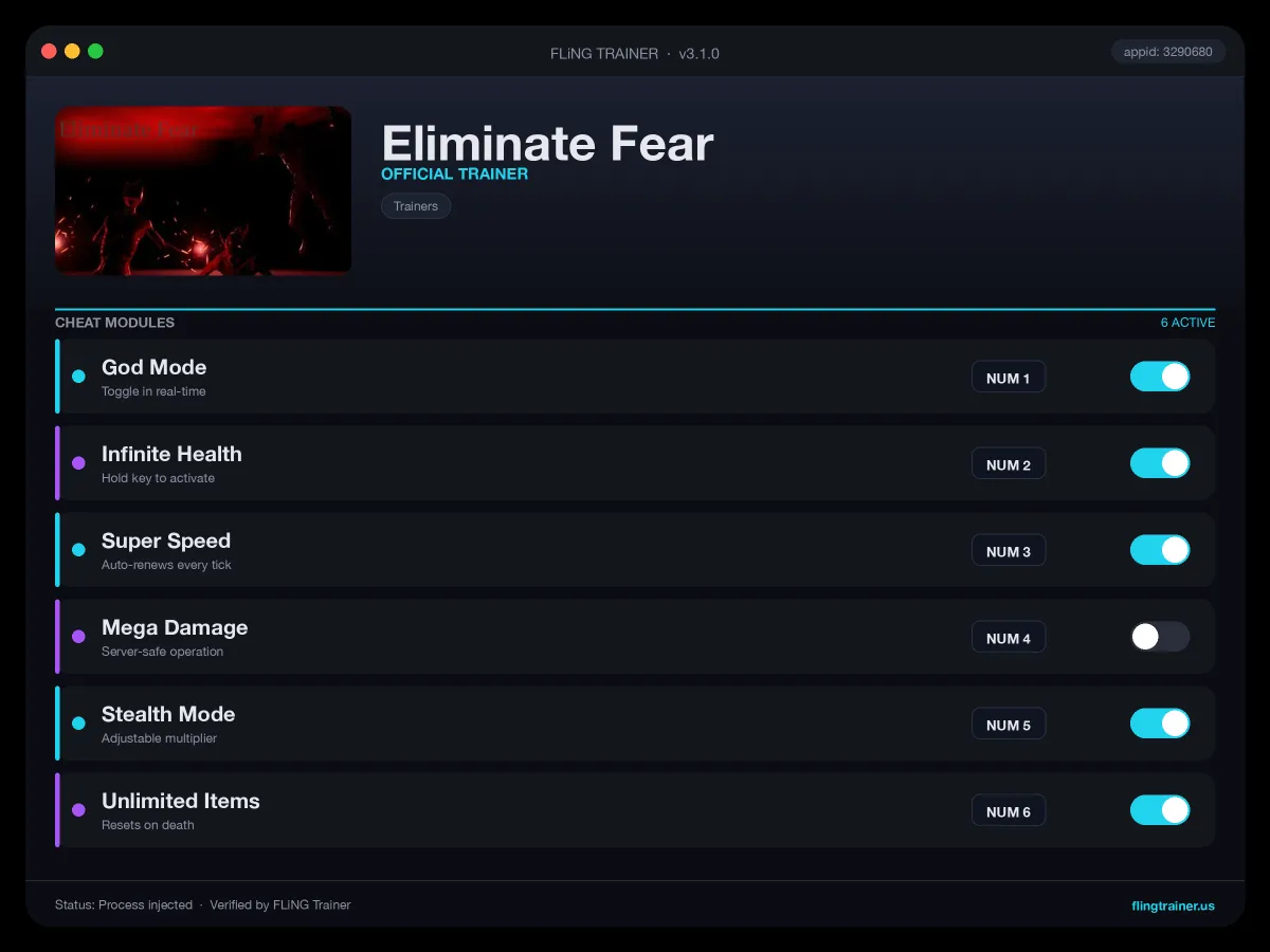 Eliminate Fear Trainer interface