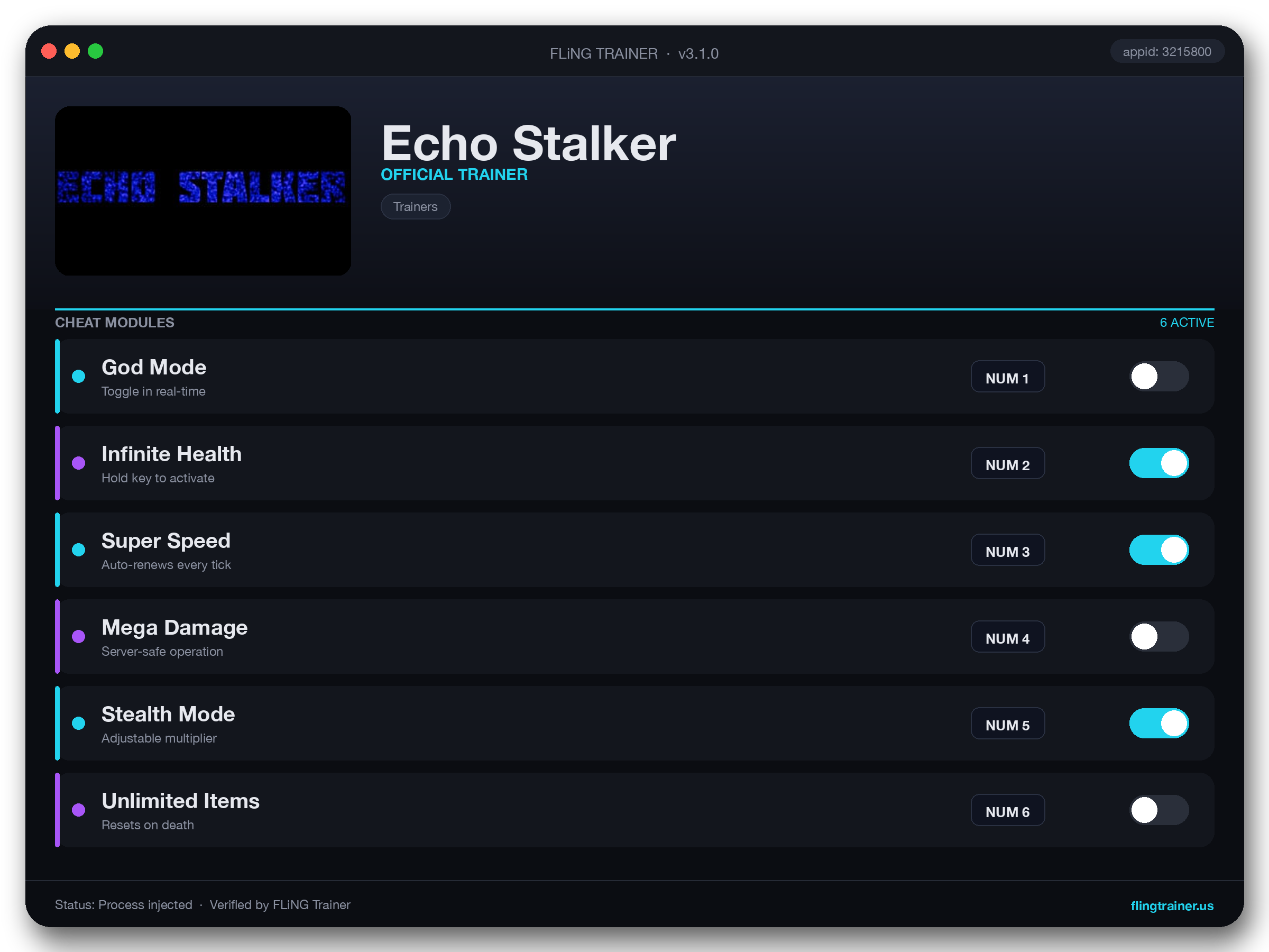 Echo Stalker Trainer interface