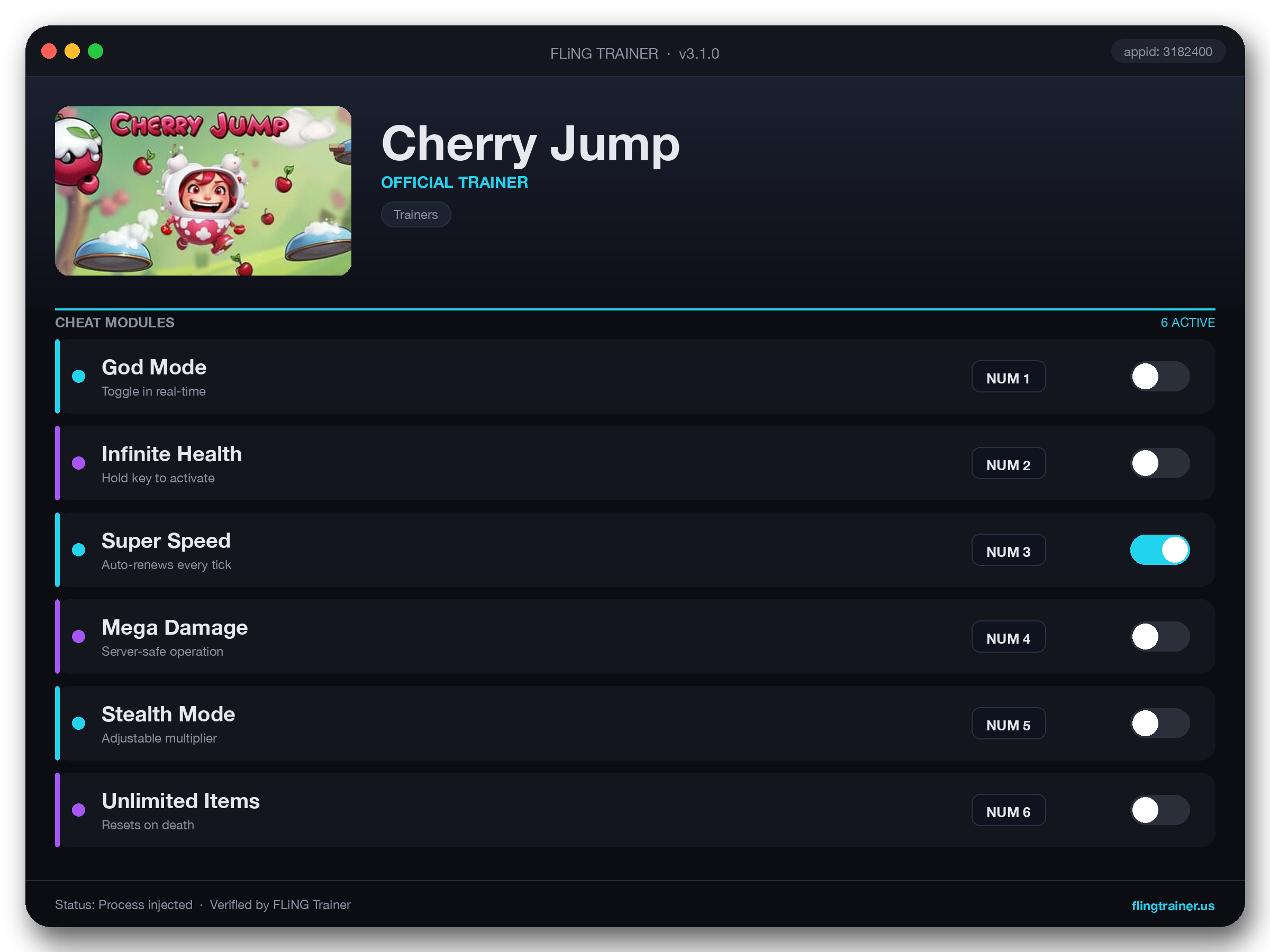 Cherry Jump Trainer interface