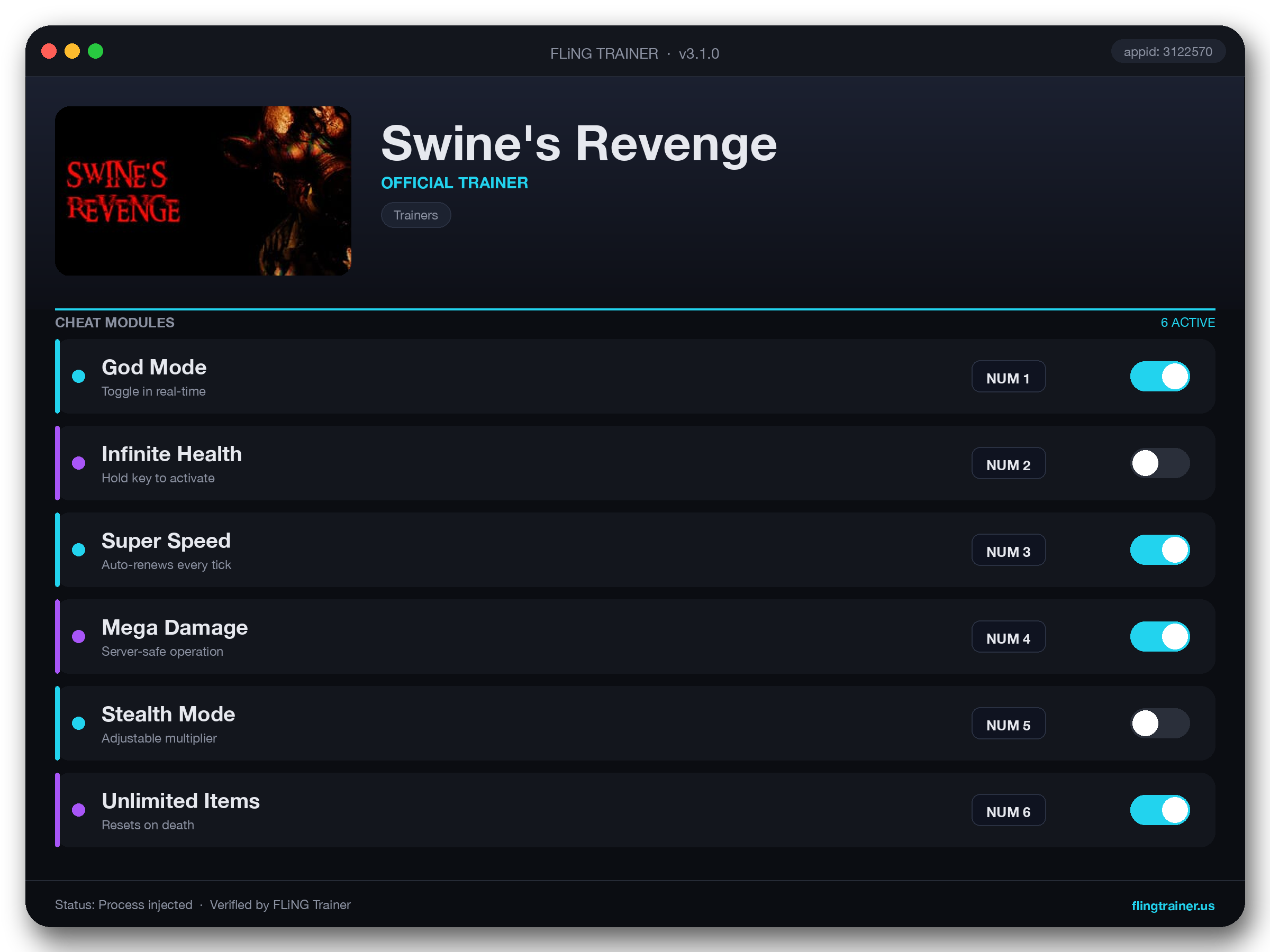 Swine's Revenge Trainer interface