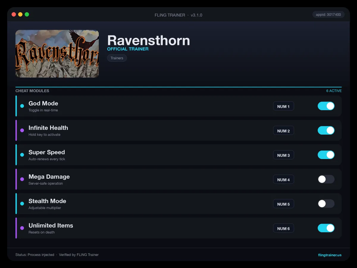 Ravensthorn Trainer interface