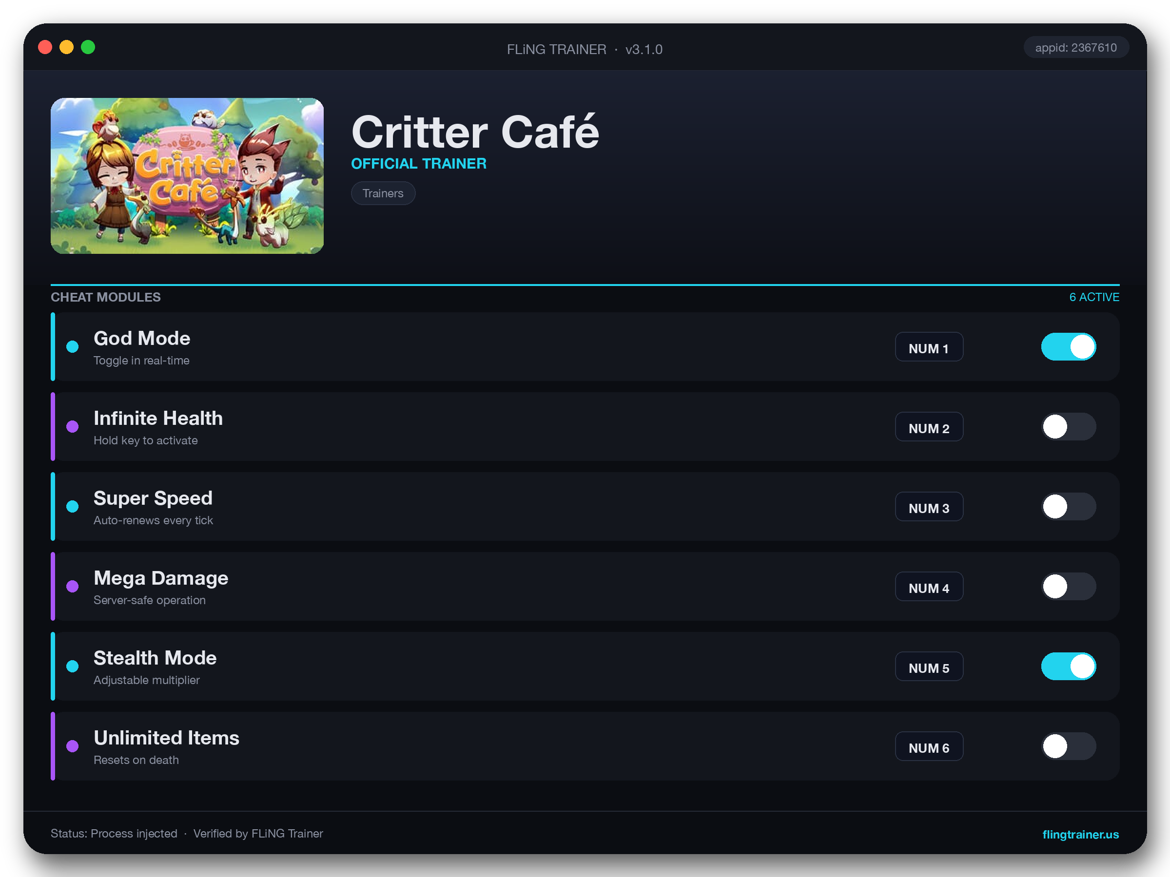 Critter Café Trainer interface