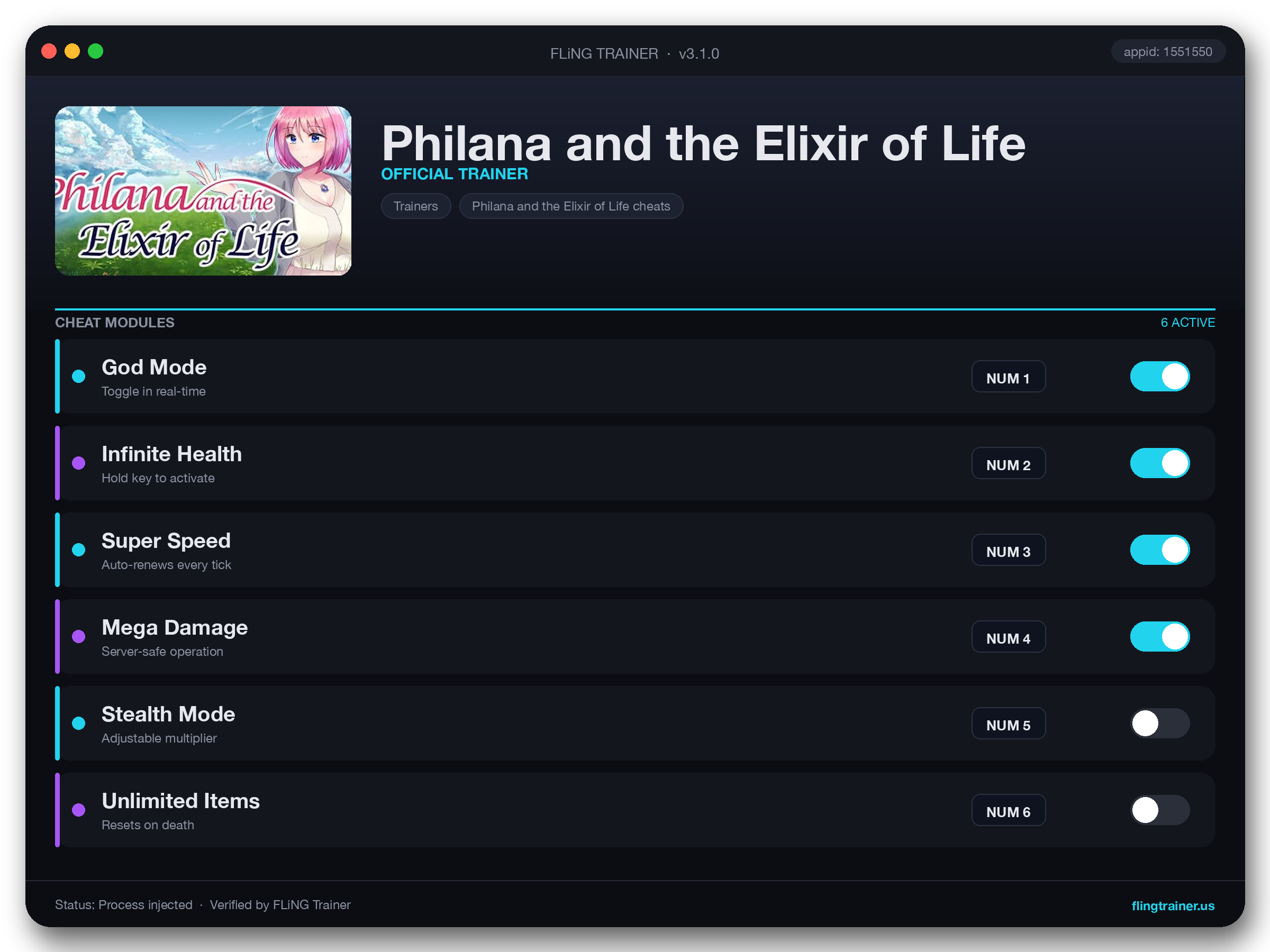 Philana and the Elixir of Life Trainer interface
