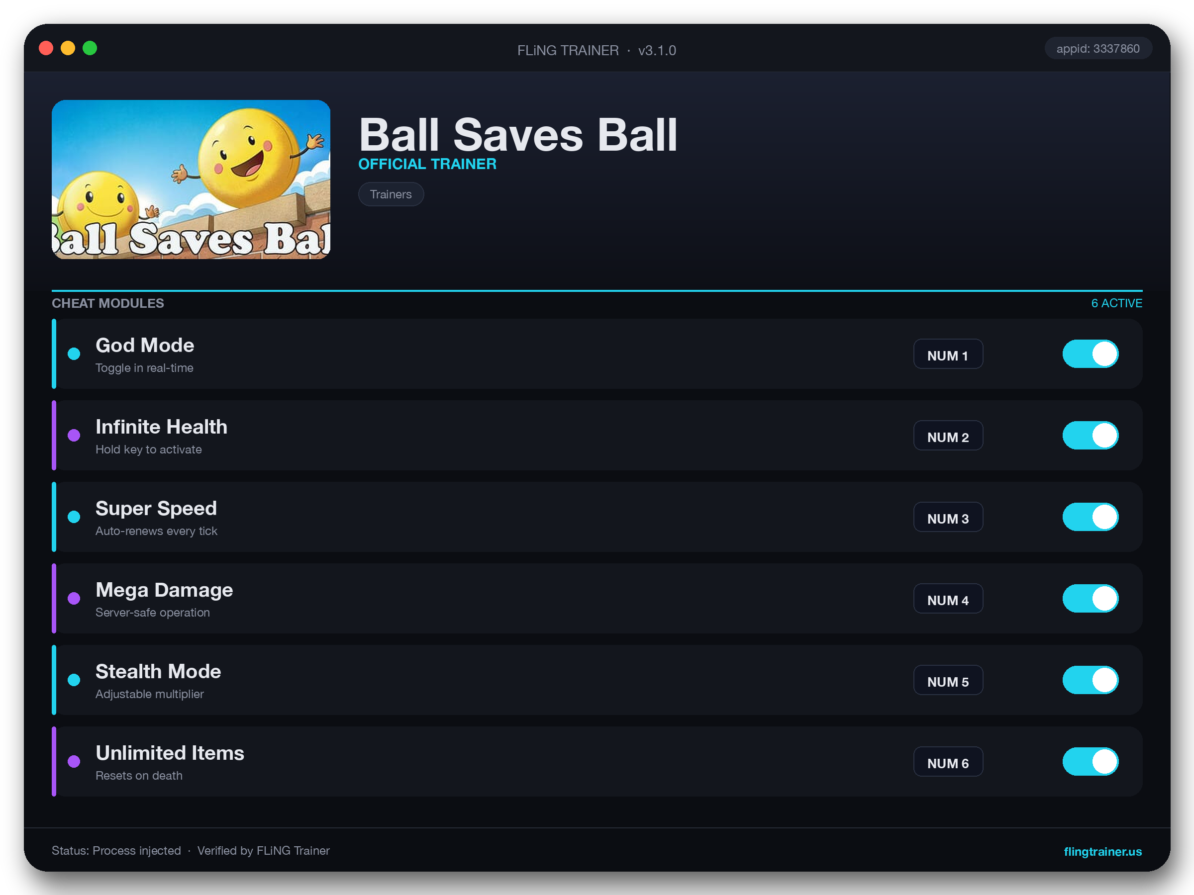 Ball Saves Ball Trainer interface