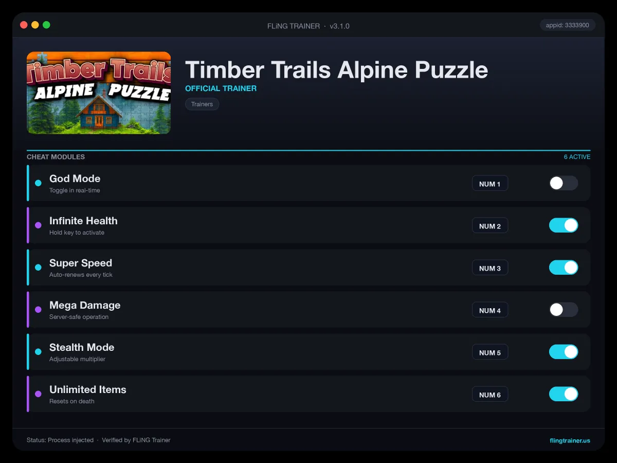 Timber Trails Alpine Puzzle Trainer interface
