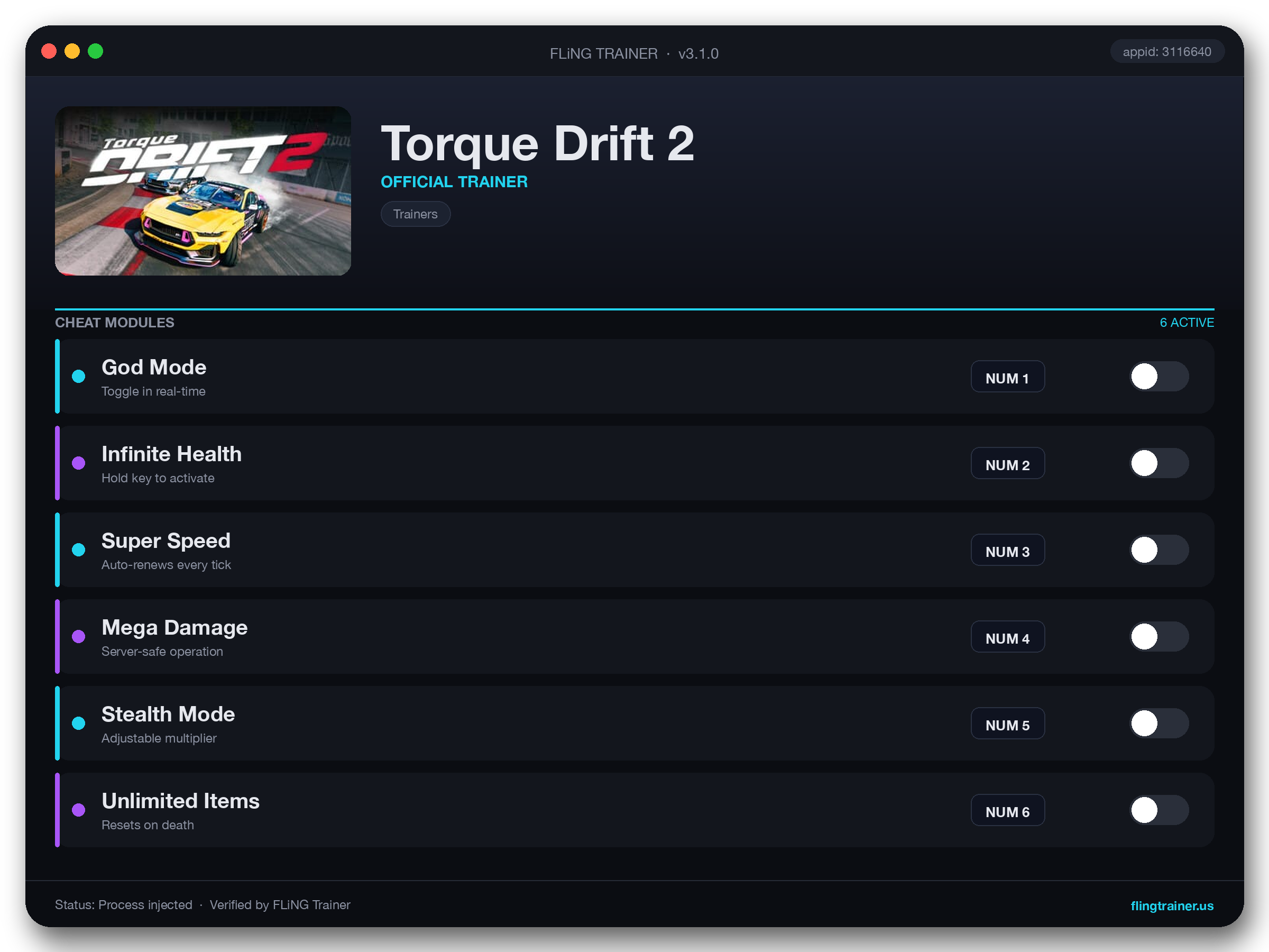 Torque Drift 2 Trainer interface