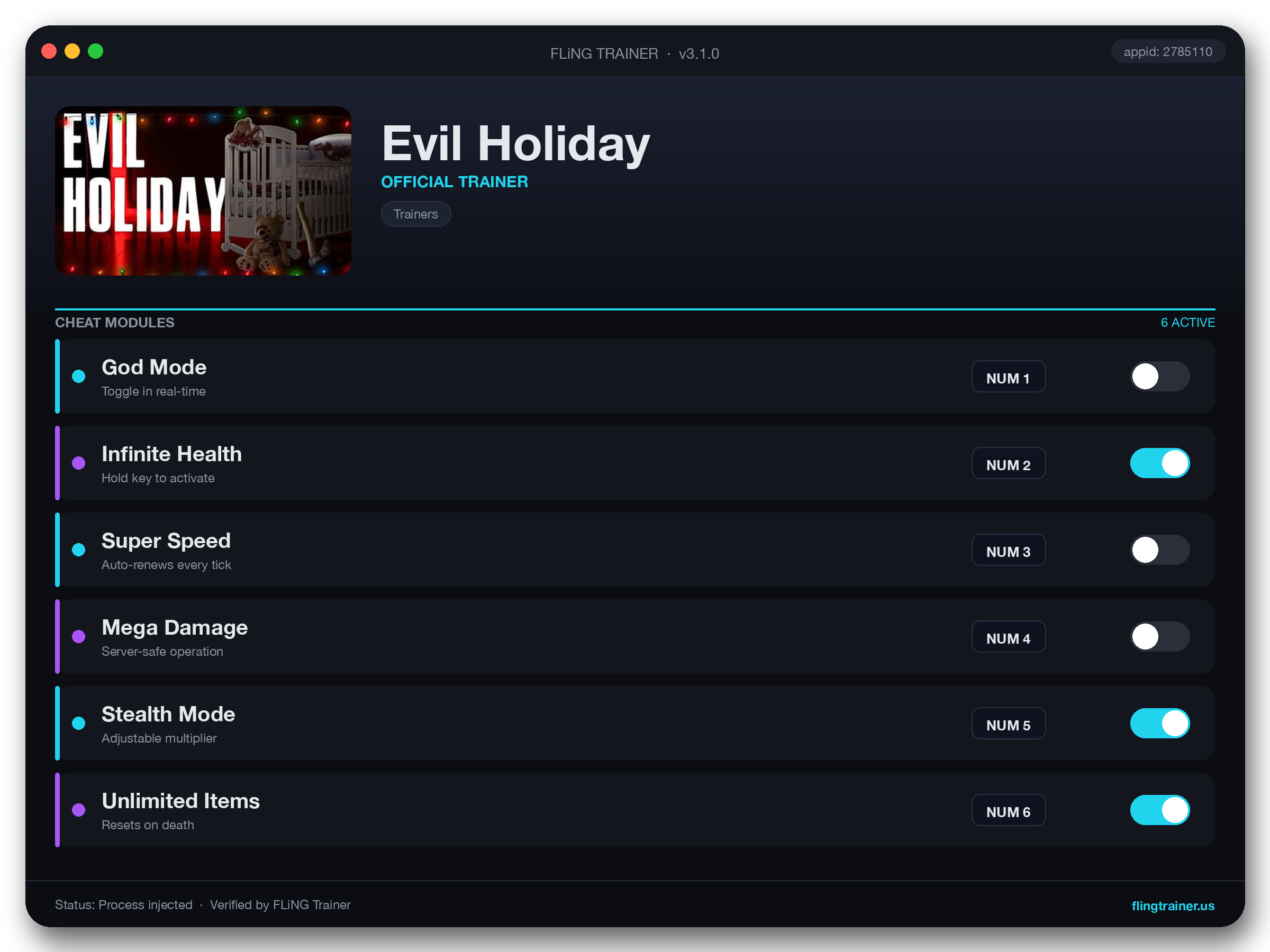 Evil Holiday Trainer interface