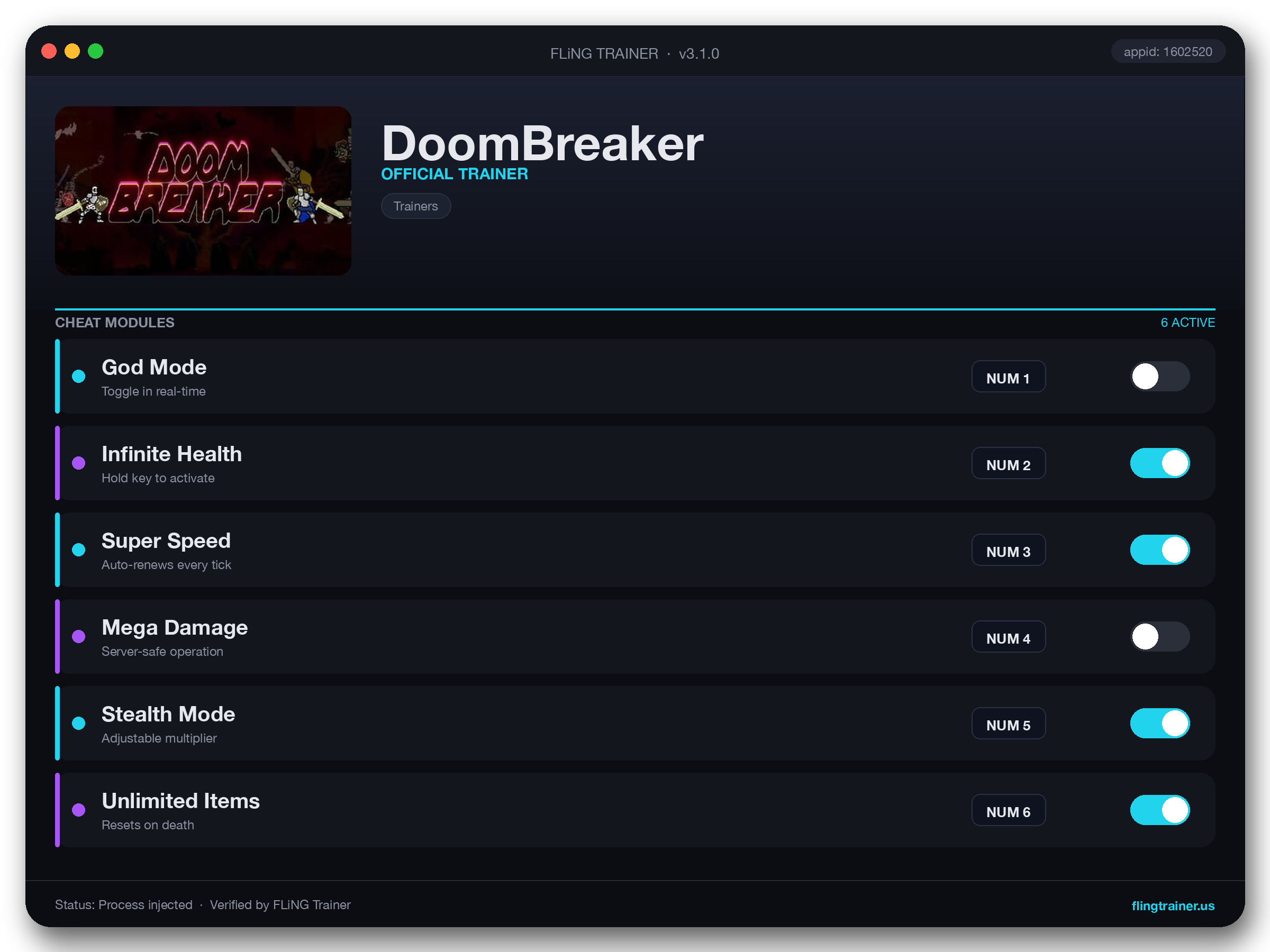 DoomBreaker Trainer interface