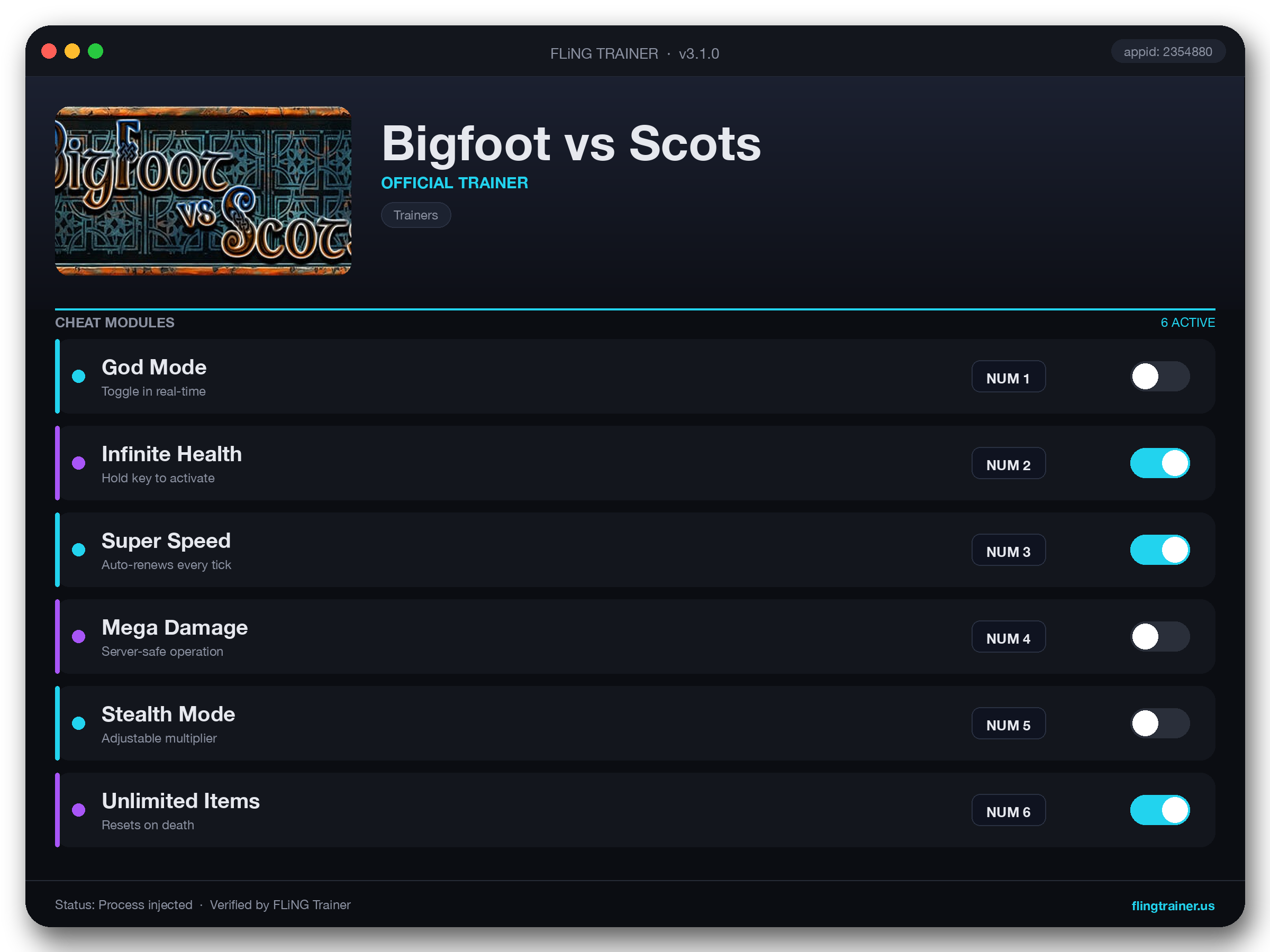 Bigfoot vs Scots Trainer interface