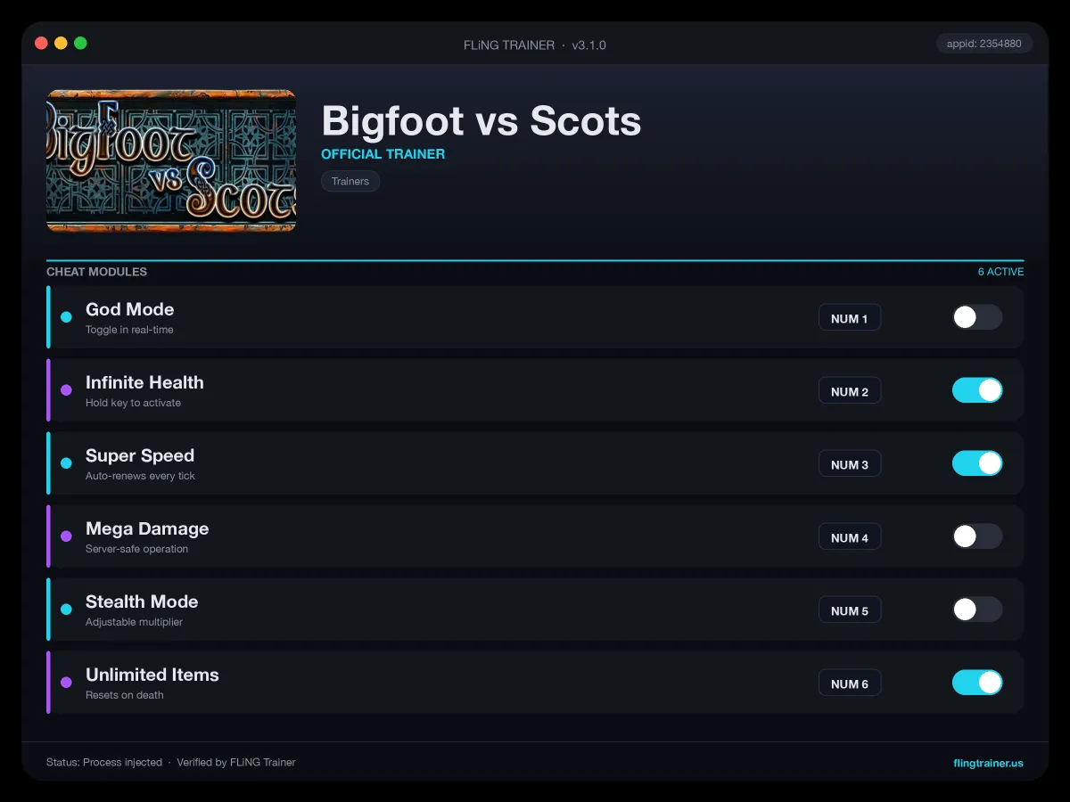 Bigfoot vs Scots Trainer interface
