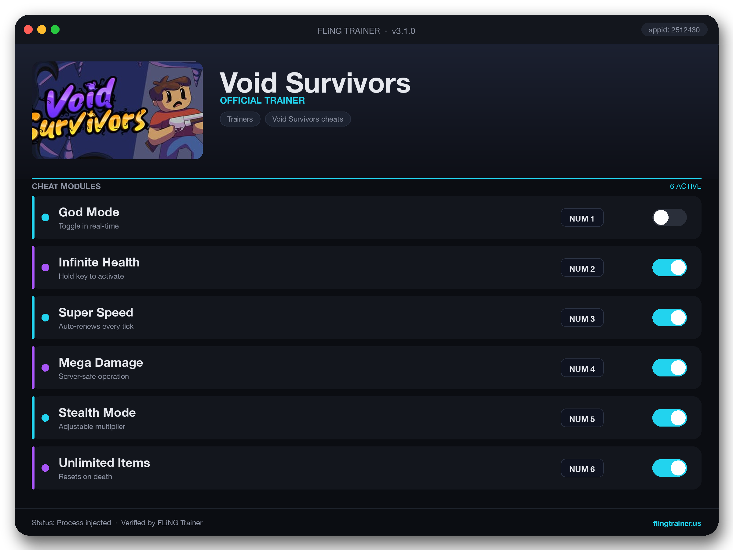 Void Survivors Trainer interface