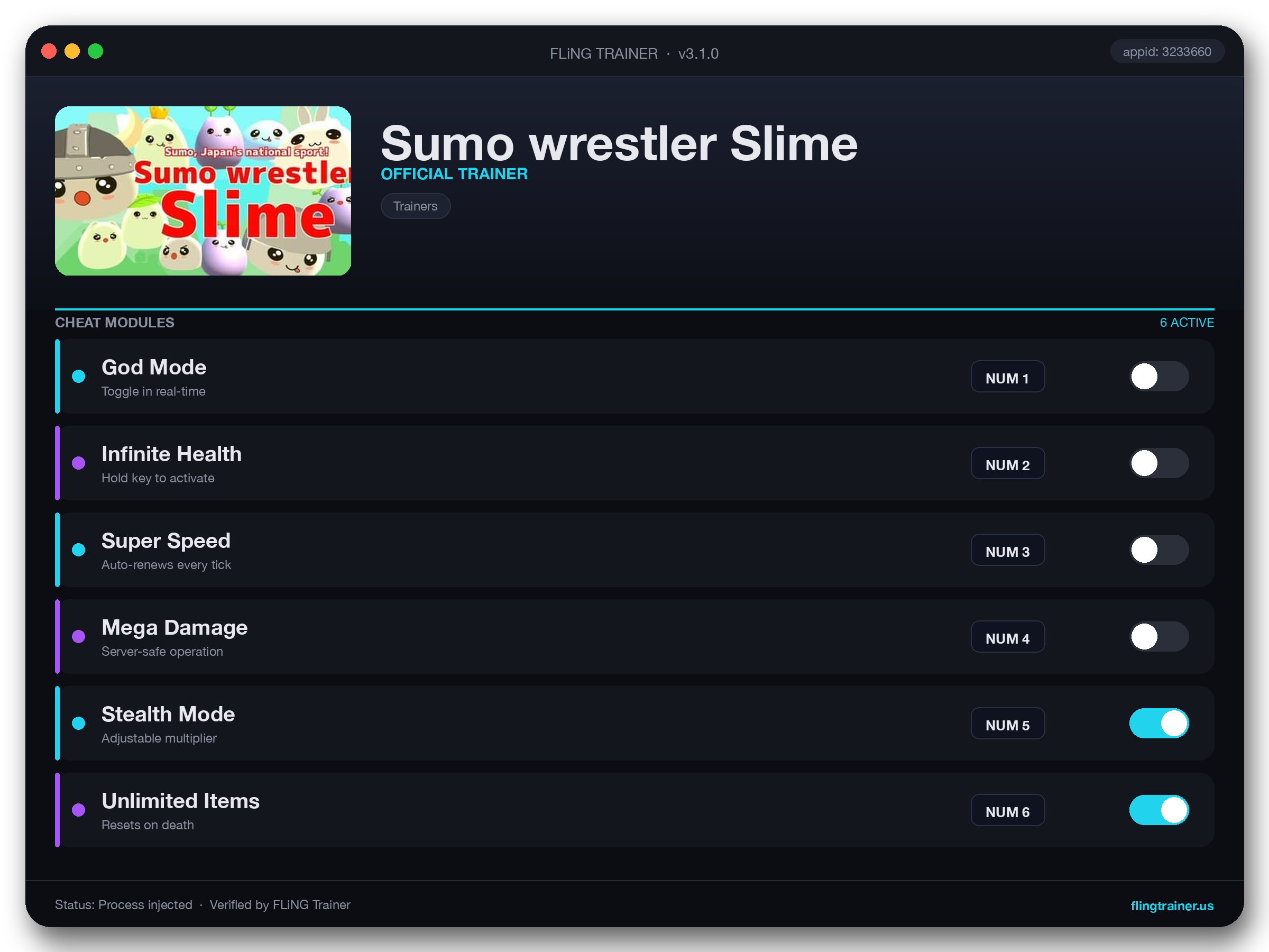 Sumo wrestler Slime Trainer interface