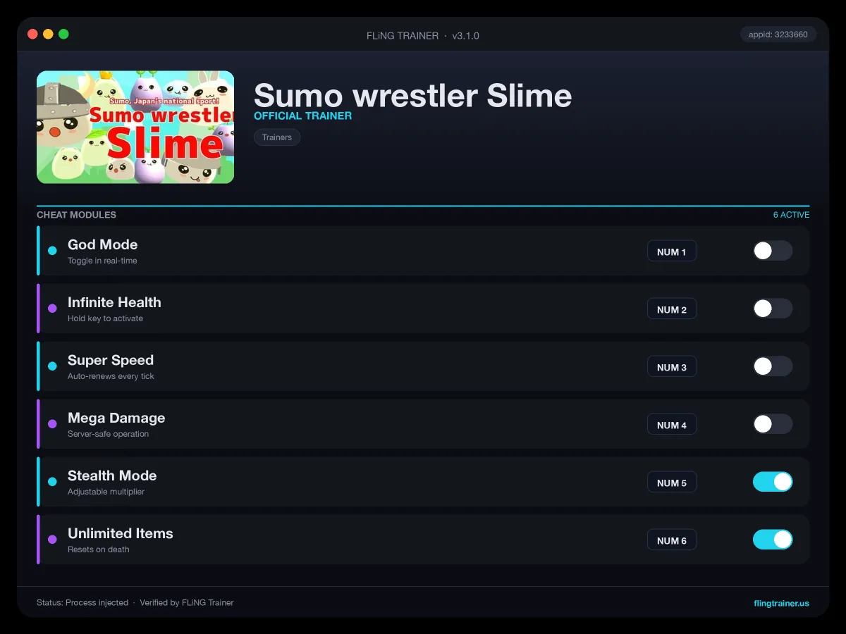 Sumo wrestler Slime Trainer interface